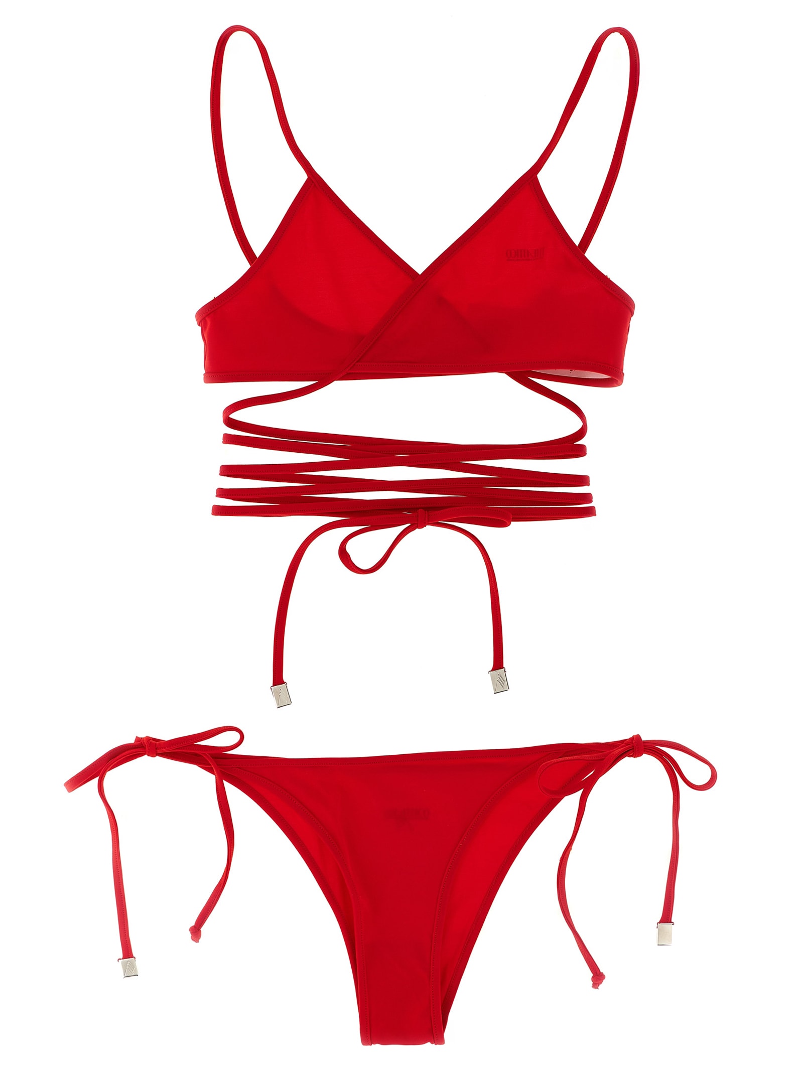 Attico Wrap-around Straps Triangle Top Bikini In Red