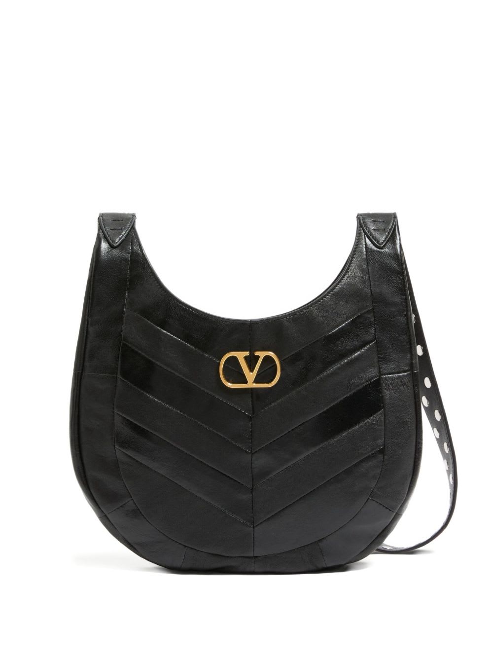 Valentino Garavani  Garavani Hoboho Small Hobo Bag In Chevron-patterned Nappa Leather Woman In Black