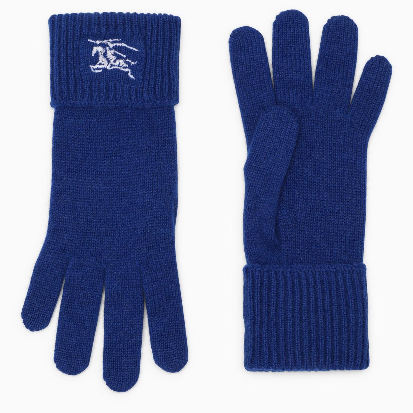 Blue Cashmere Gloves With Logo