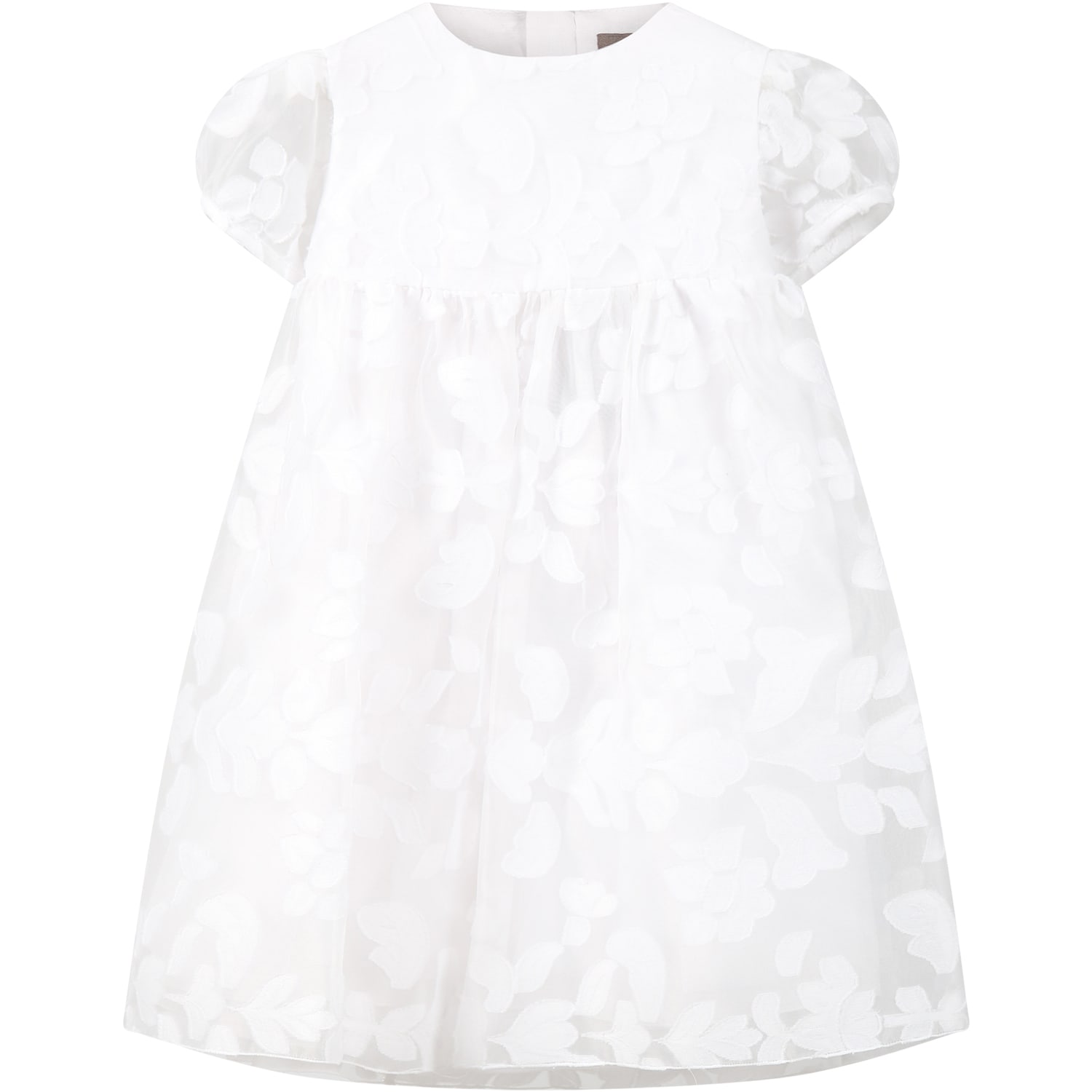 Little Bear White Dress For Baby Girl With Floral Details