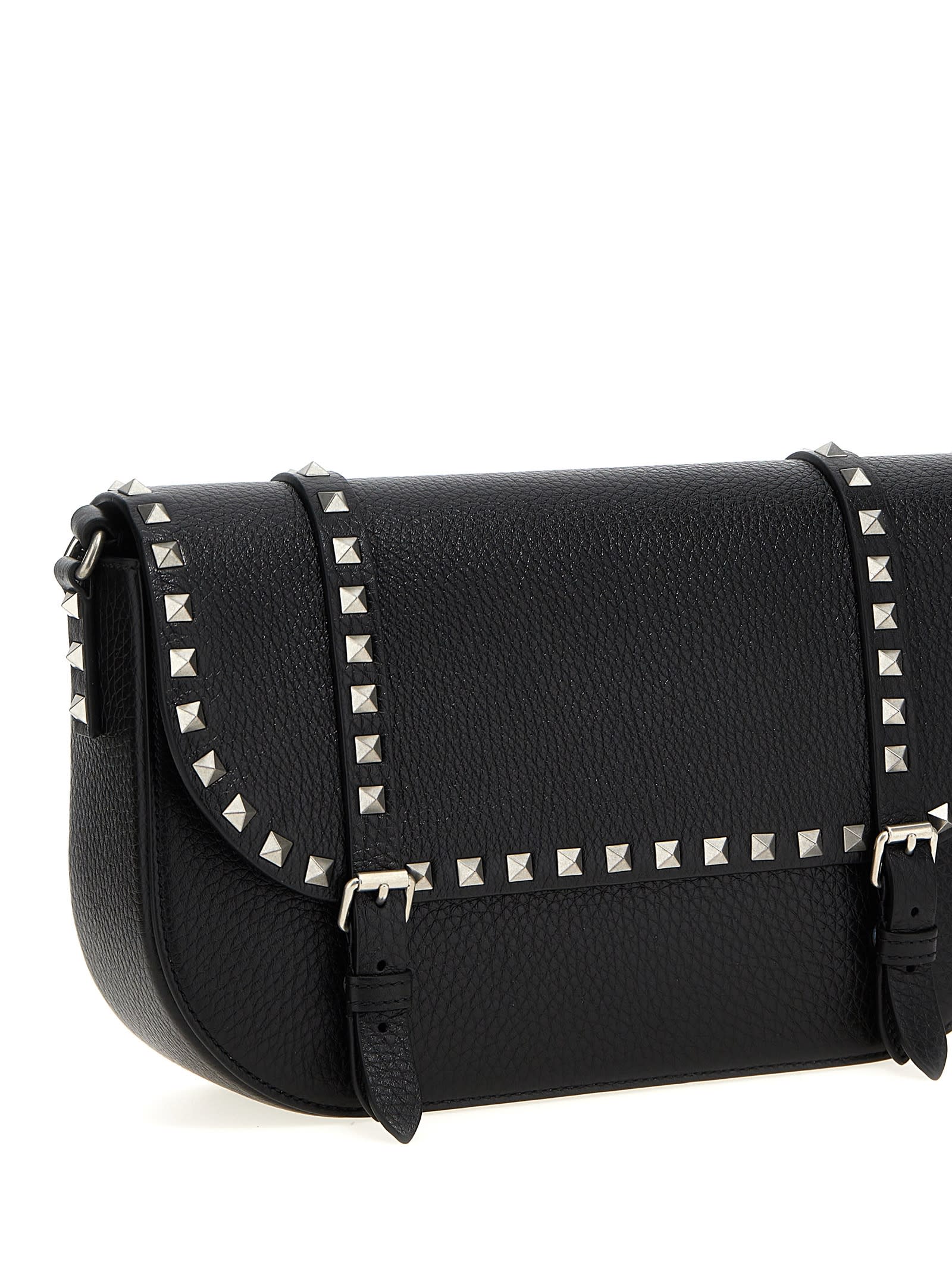 Valentino Large Rockstud Messenger Bag With Adaptable Strap In Black