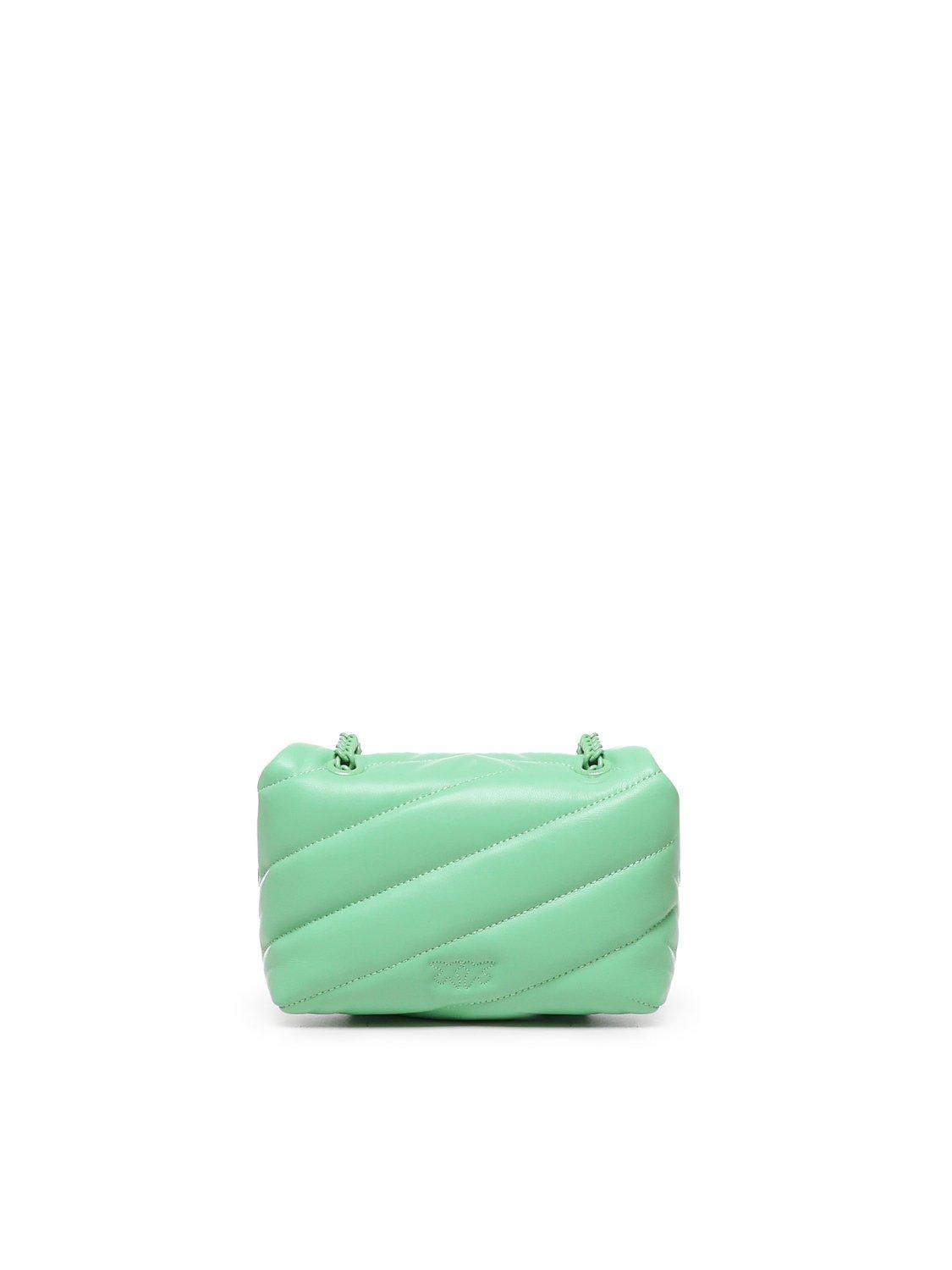 Shop Pinko Love Bird Fold-over Mini Crossbody Bag In Green
