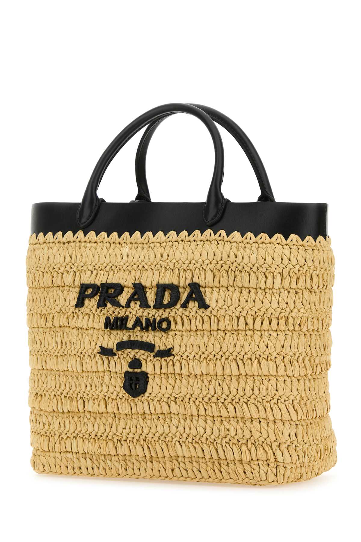Shop Prada Raffia Handbag In Naturalenero