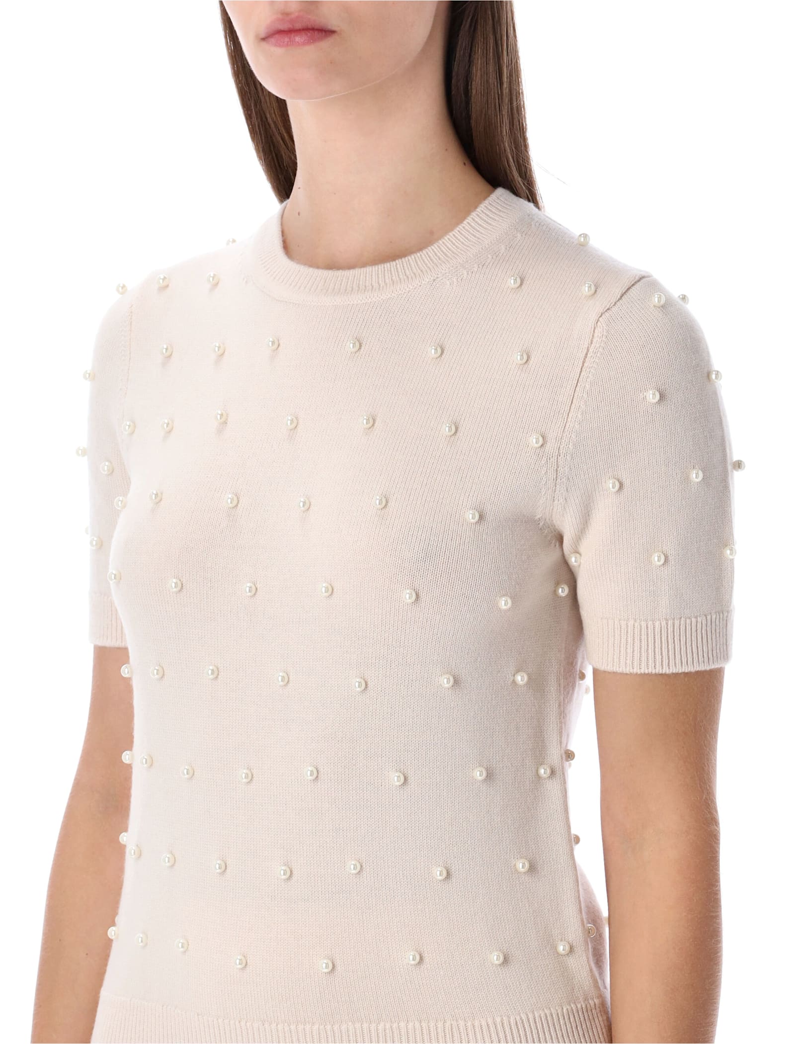 Zimmermann Hypnotic Cream Beaded Knit T-shirt In Animal Print