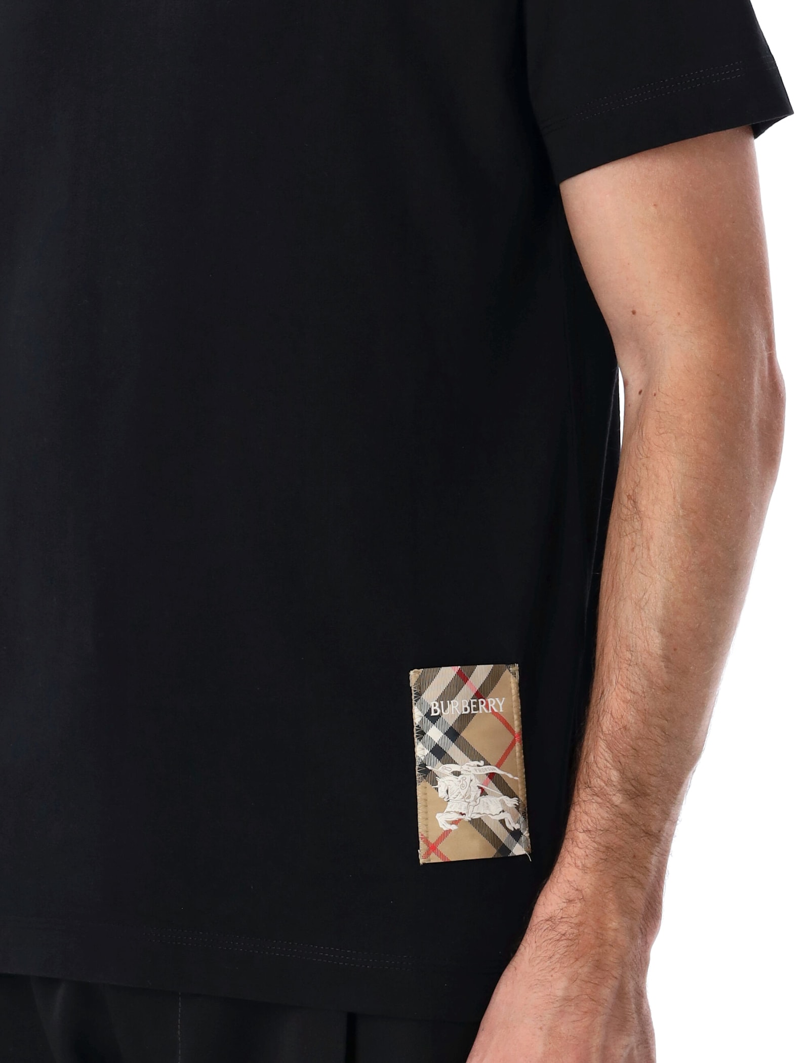 Shop Burberry Check Label Cotton T-shirt In Black