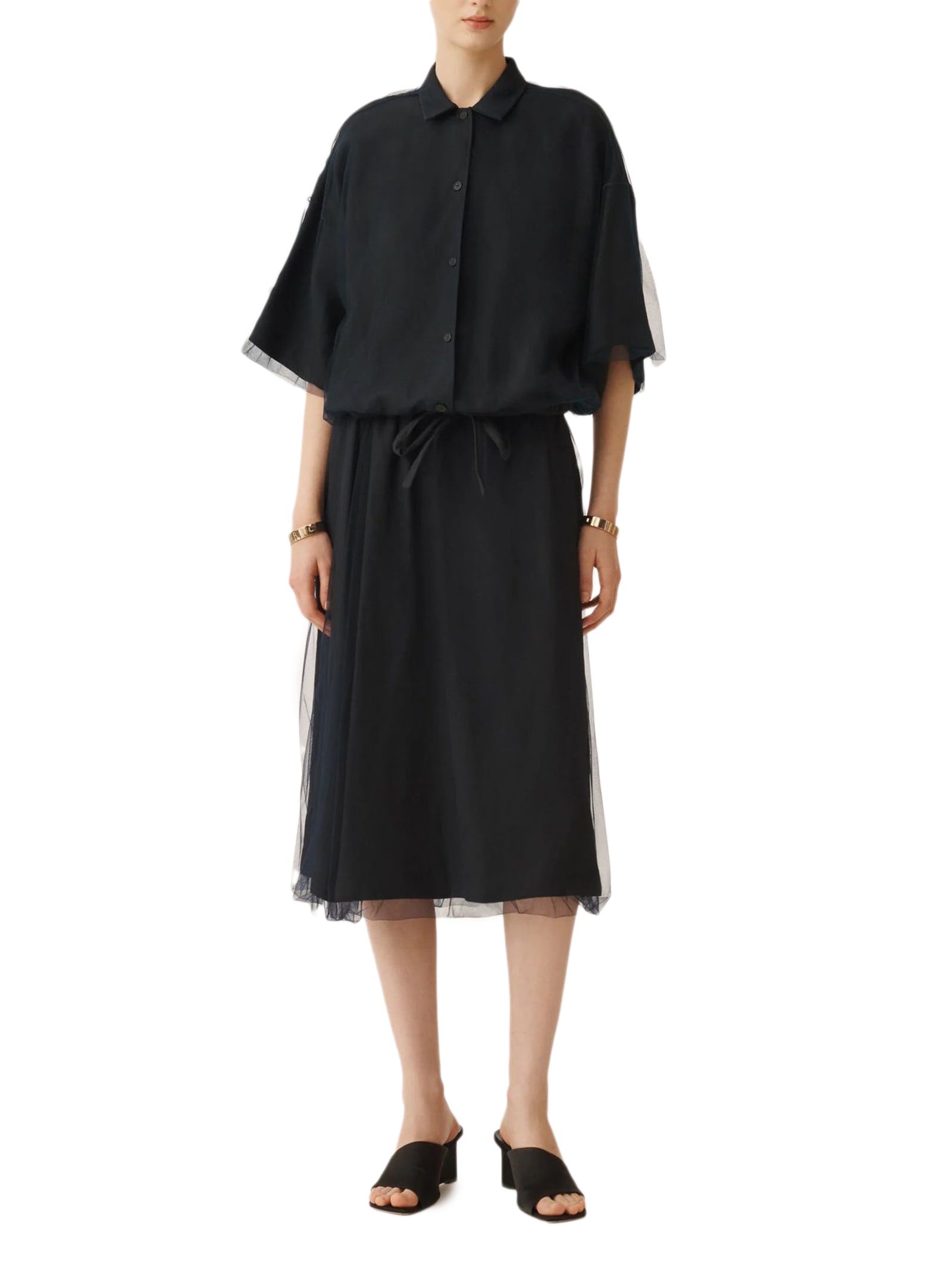 Shop Fabiana Filippi Midnight Blue Linen And Viscose Shirt In Blu Notte