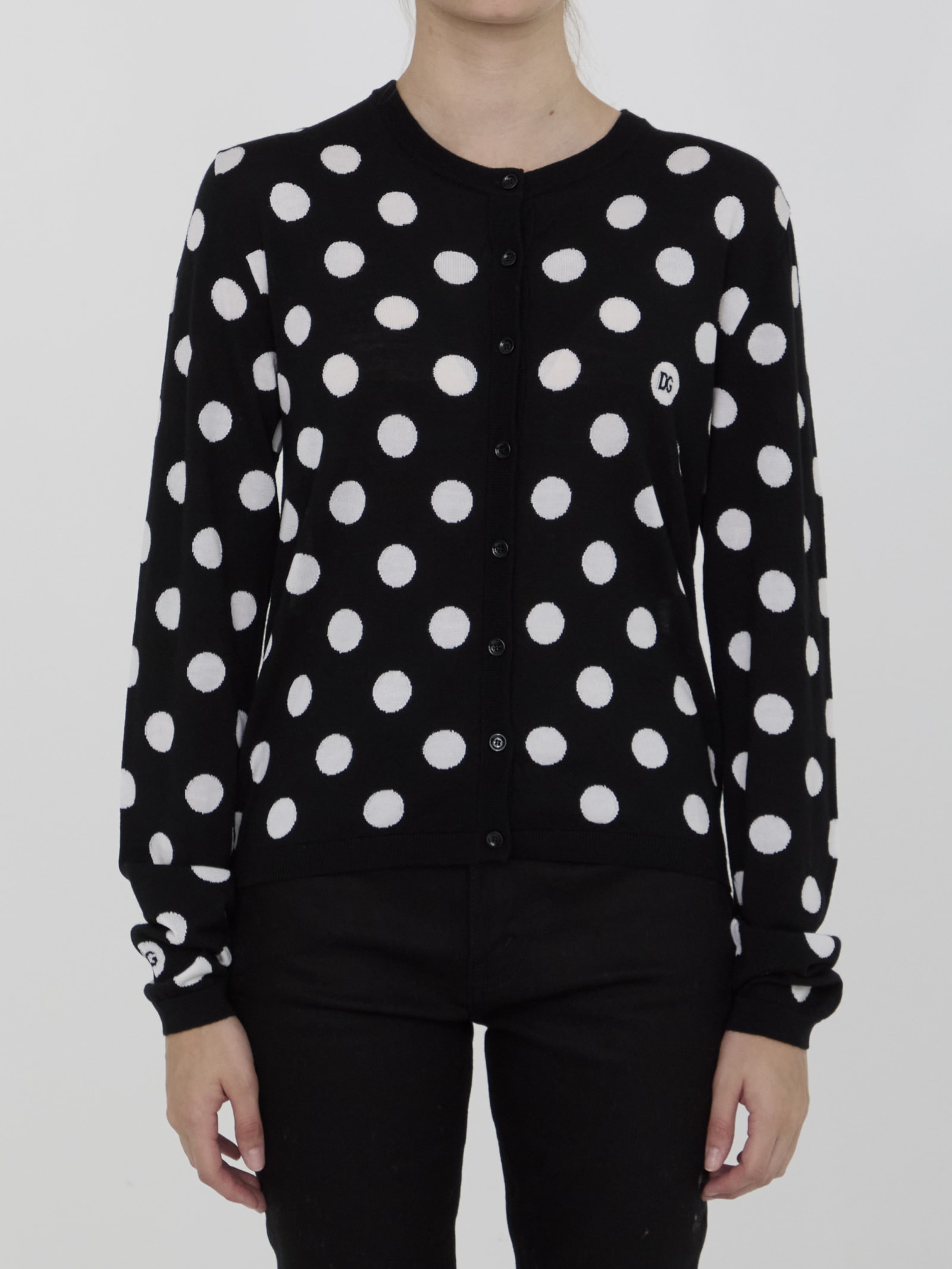 Shop Dolce & Gabbana Cardigan With Polka-dot Motif In Black