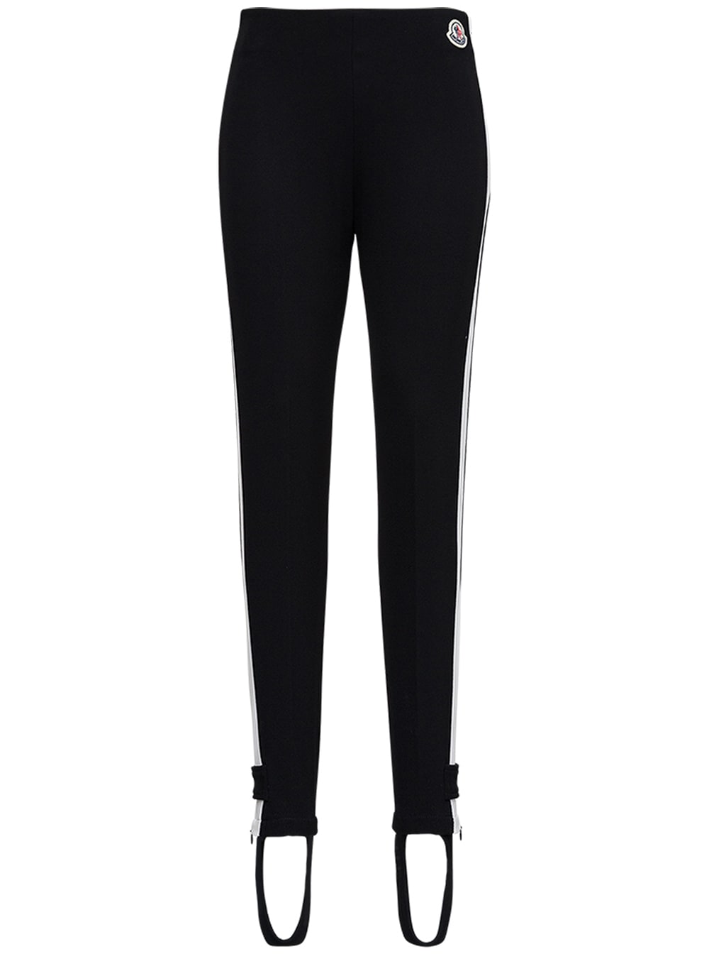 Moncler Black Stretch Fabric Leggings With Logo Patch