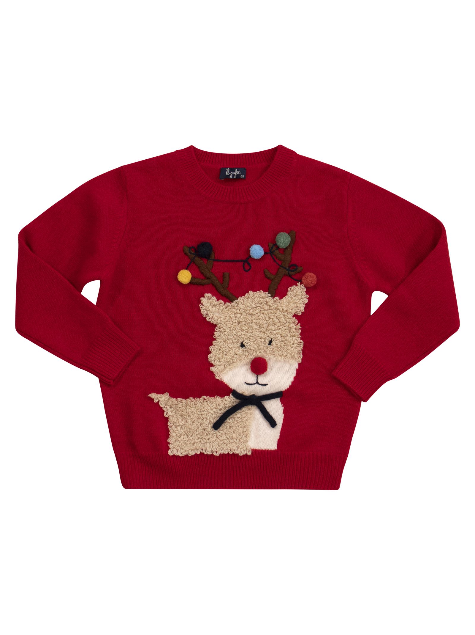 Shop Il Gufo Christmas Jumper With Reindeer And Pom Poms In Red