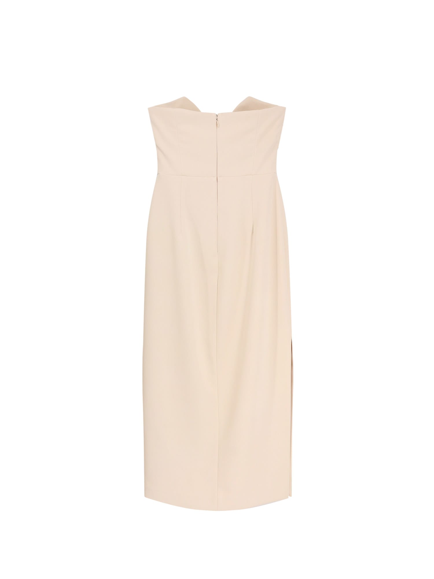 Elisabetta Franchi Midi Dress With Gold Metal Detail In Beige