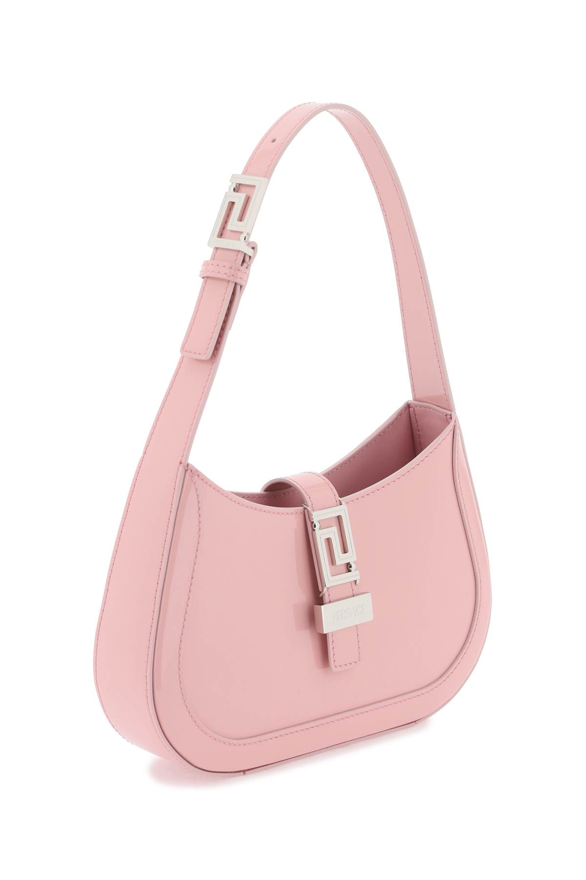 Shop Versace Greca Goddess Small Hobo Bag In English Rose Palladium (pink)