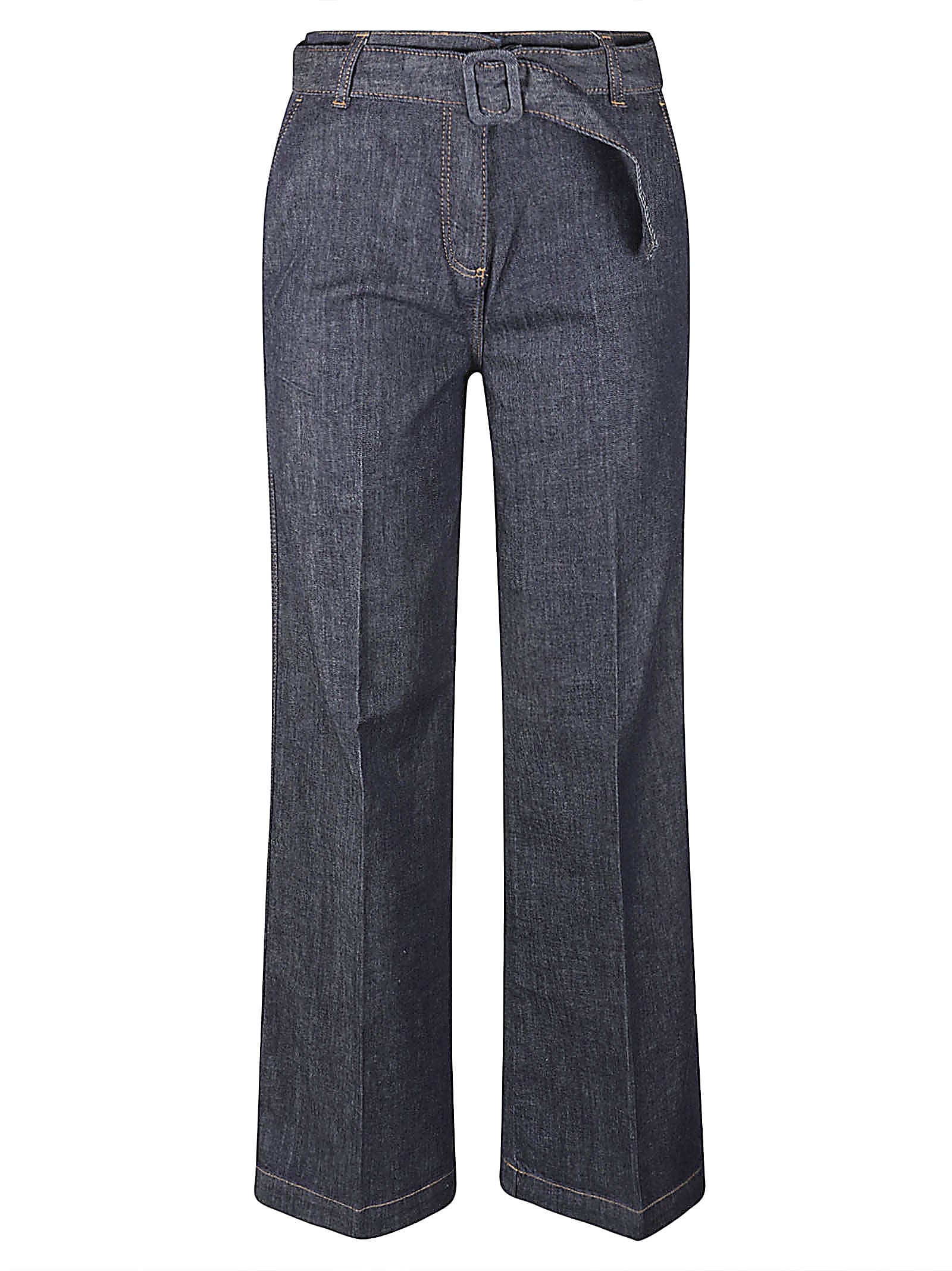 Belted Waist Wide Leg Jeans