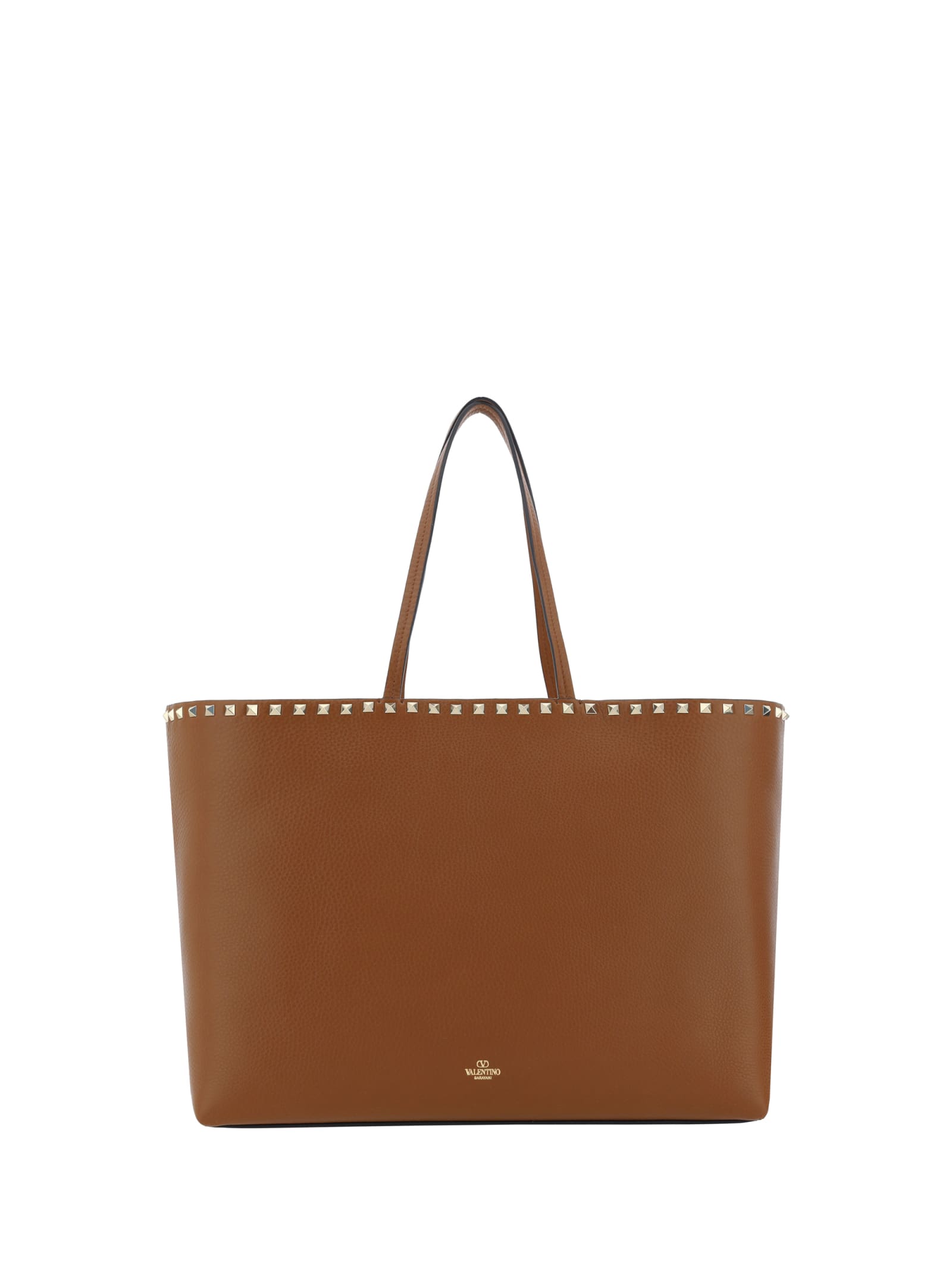 Shop Valentino Rockstud Tote Bag In Tobacco