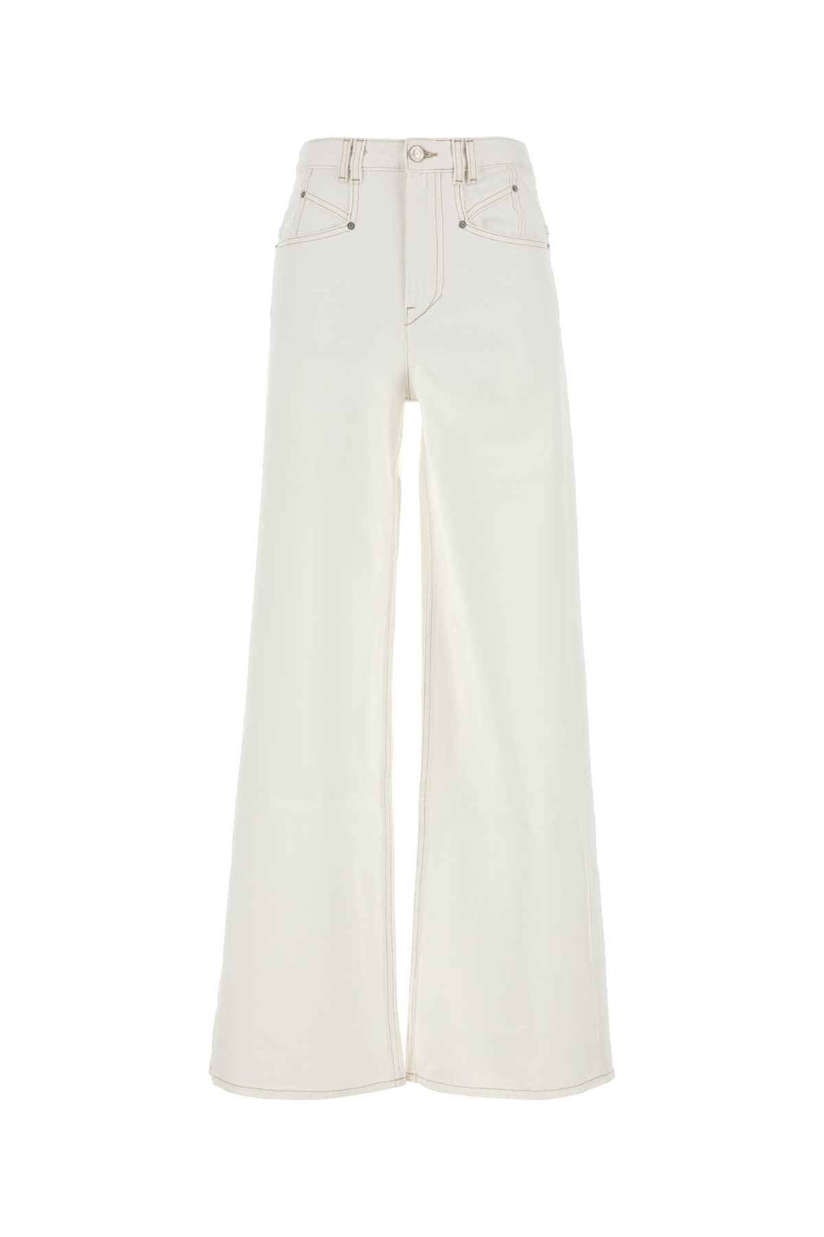 Isabel Marant White Denim Lemony Flared Leg Jeans In White