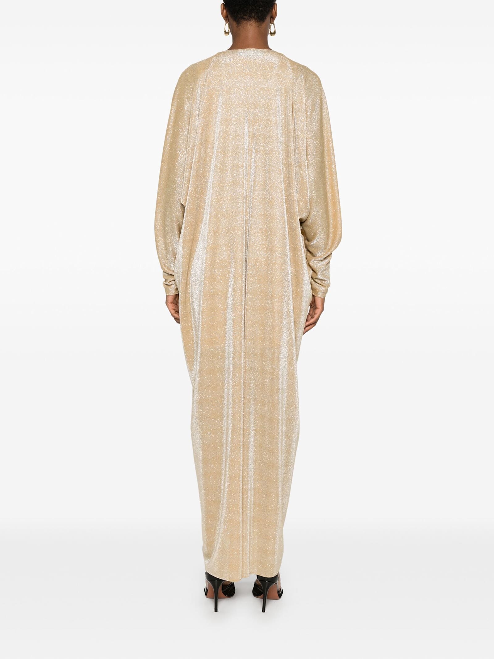 Shop Lanvin Caftan V Neck Lurex In Sand