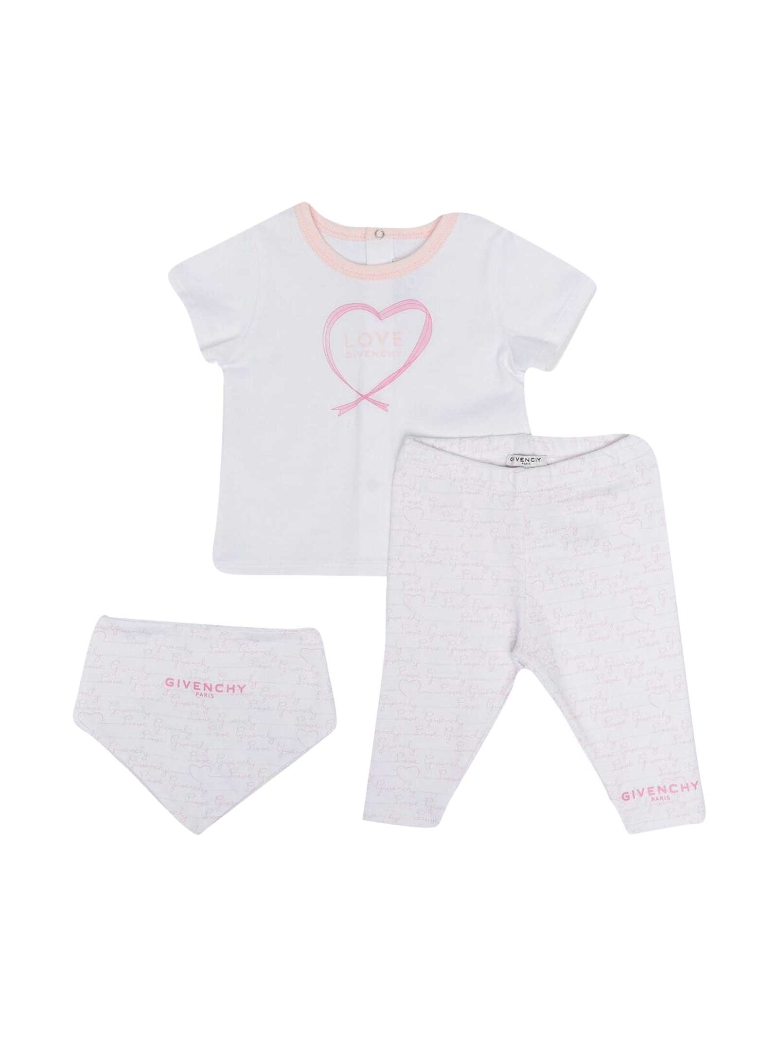 Givenchy White And Pink Baby Suit In Rosa