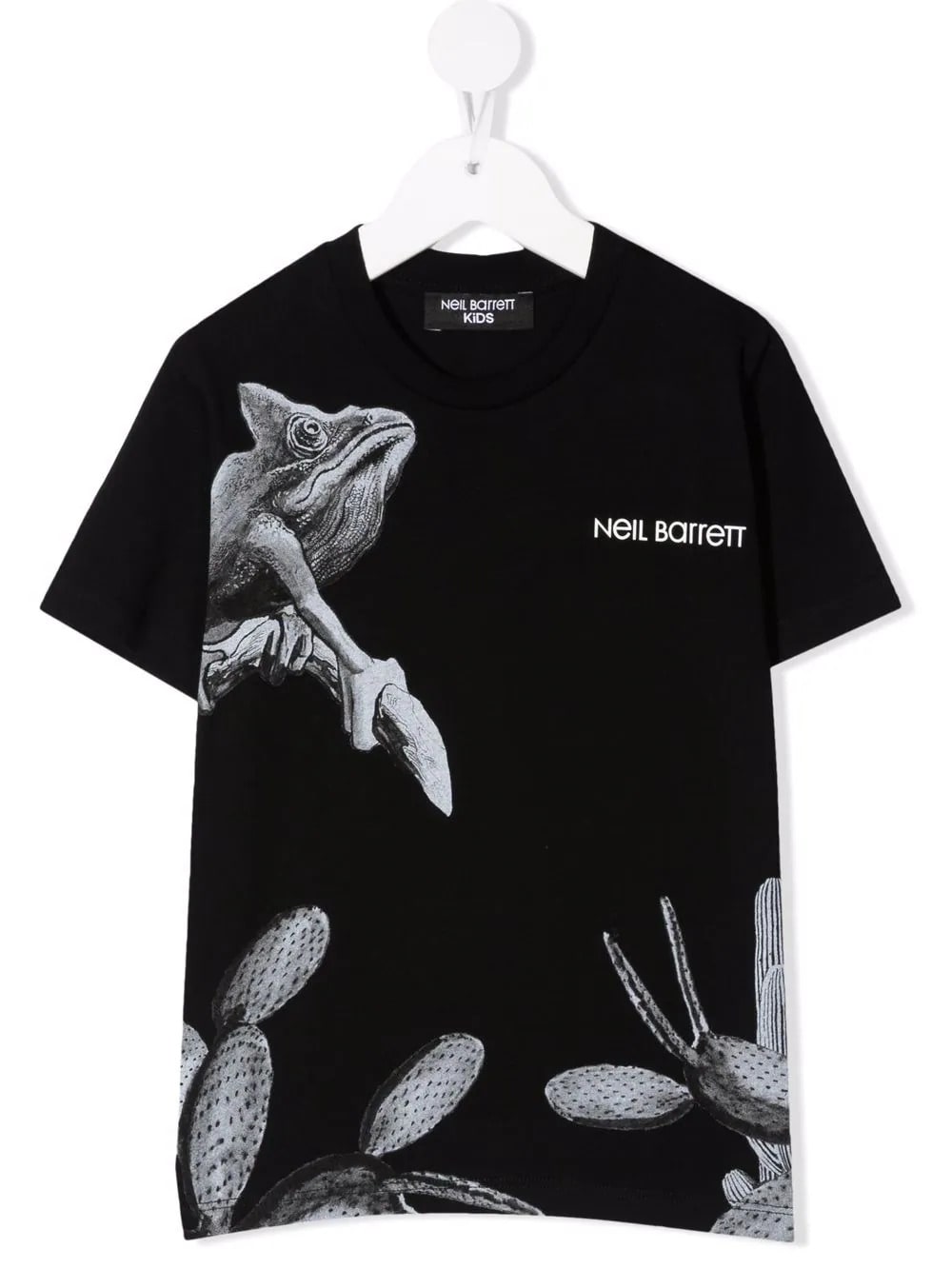 Neil Barrett Kids Black T-shirt With Logo And Chameleon Graphic Print