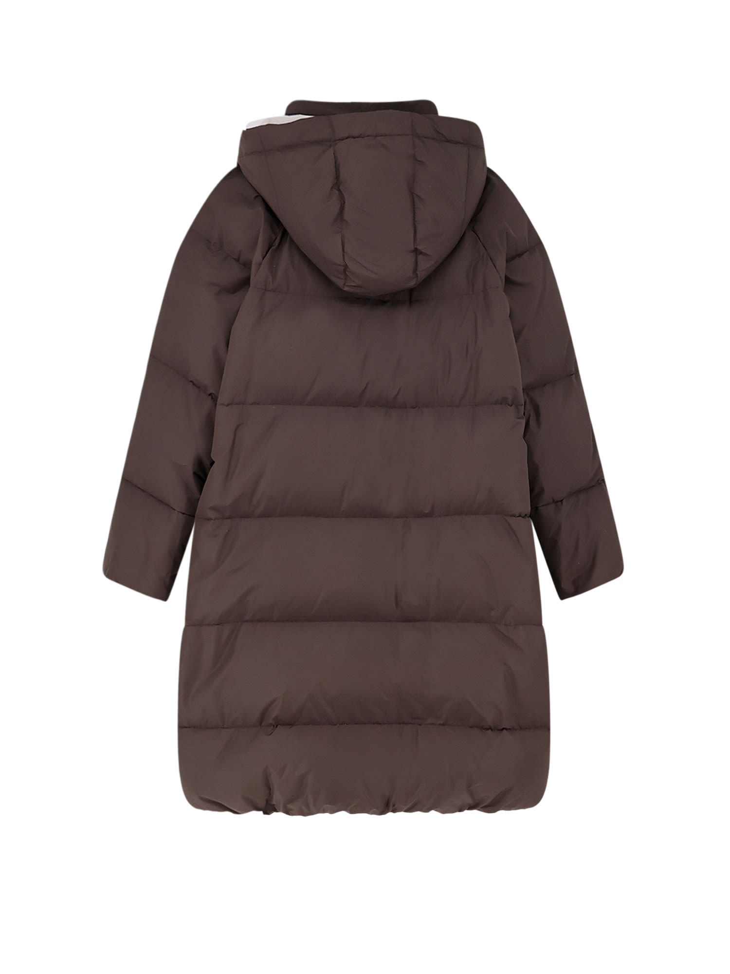 Brunello Cucinelli Women Nylon And Cotton Long Down Jacket In Brown