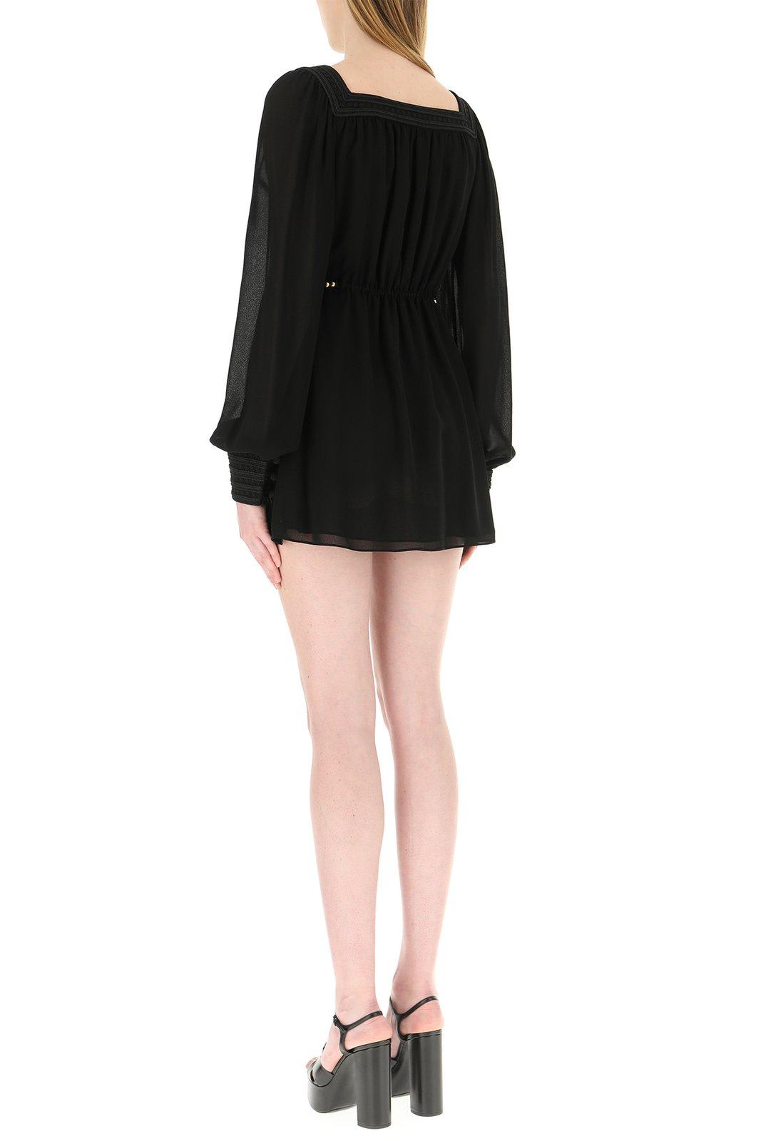 Saint Laurent Tiewaist Mini Dress In Black