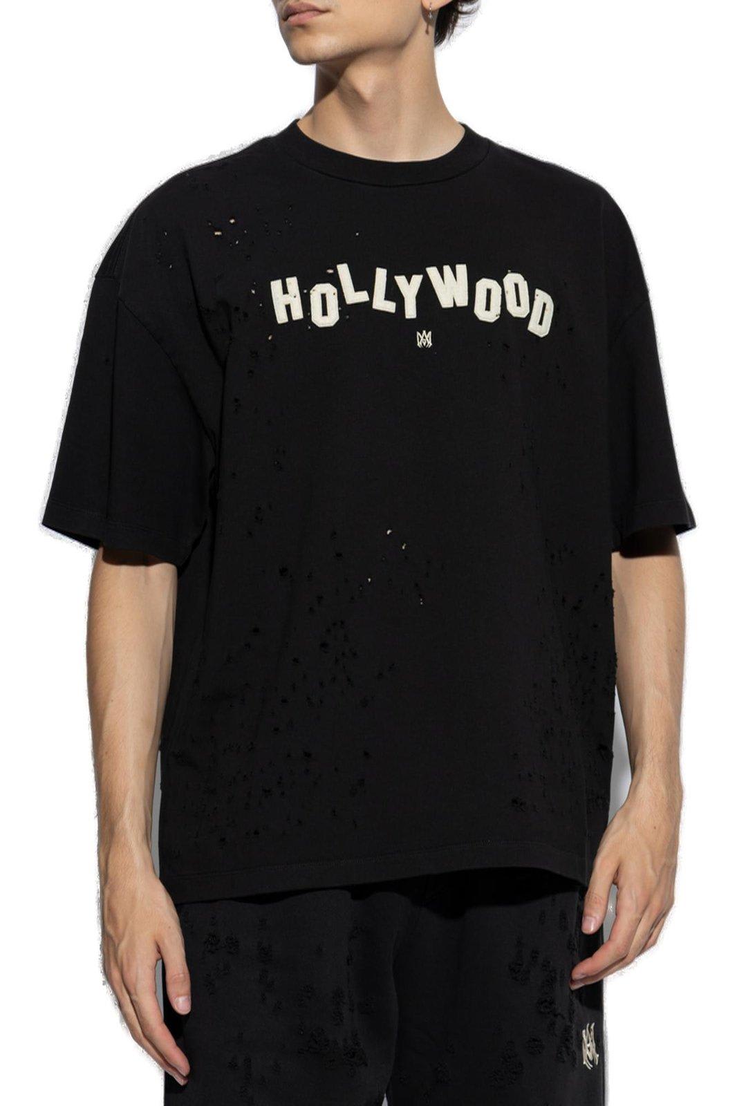 Shop Amiri Hollywood Distressed Drop Shoulder T-shirt In Black