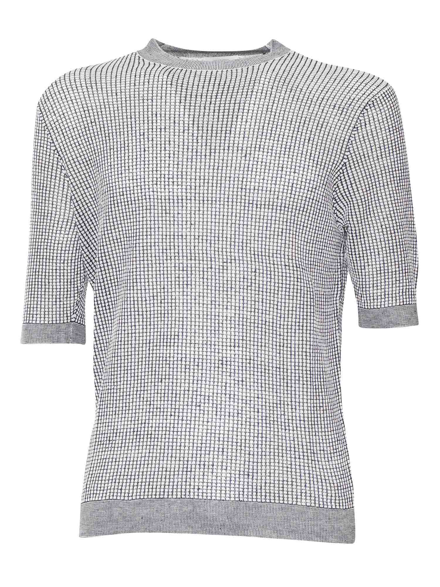 Ballantyne Short-sleeved Rice Stitch Sweater Knitwear Blue In Grey