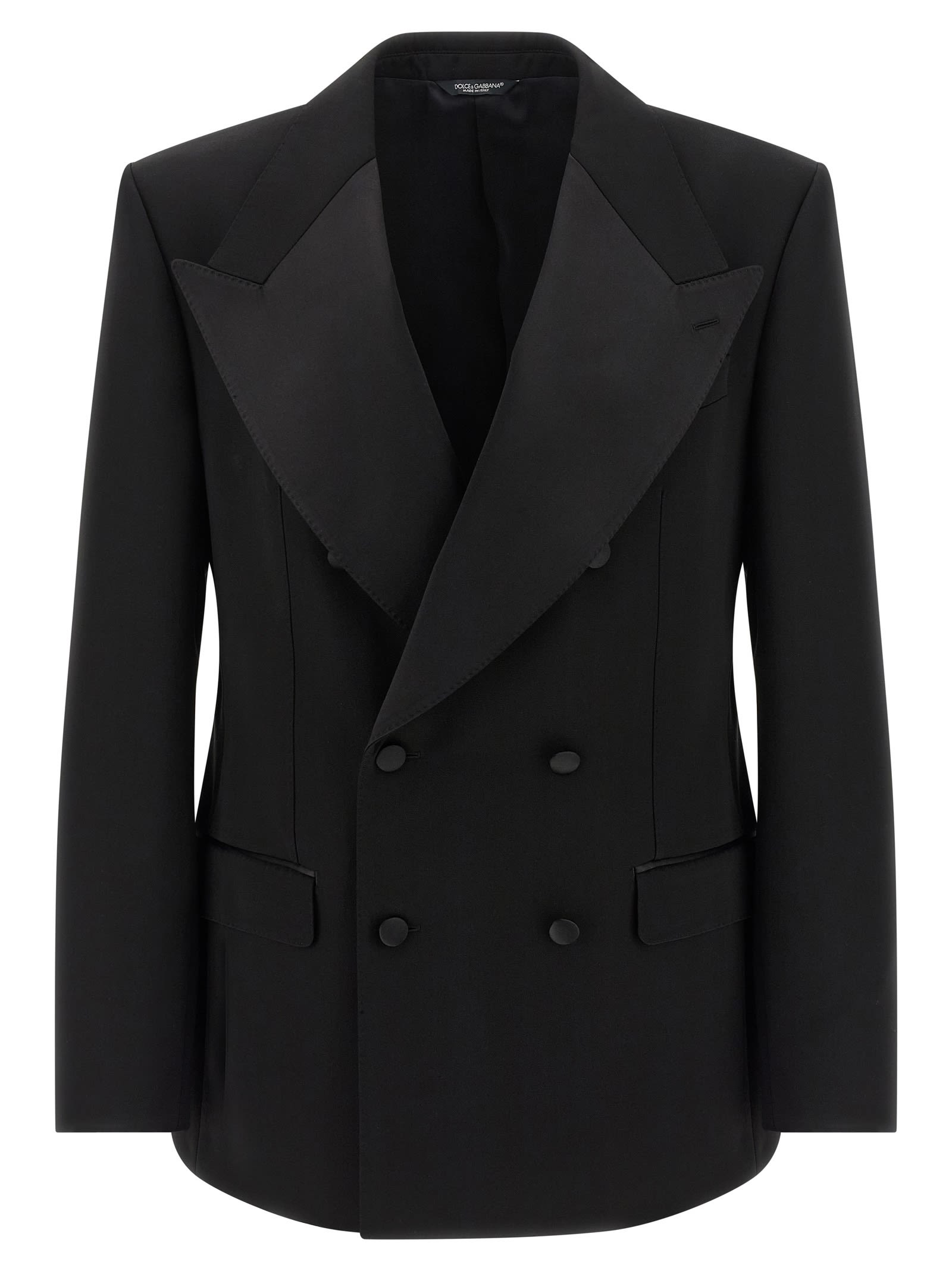 Dolce & Gabbana Double-breasted Satin-lapel Jacket In Black