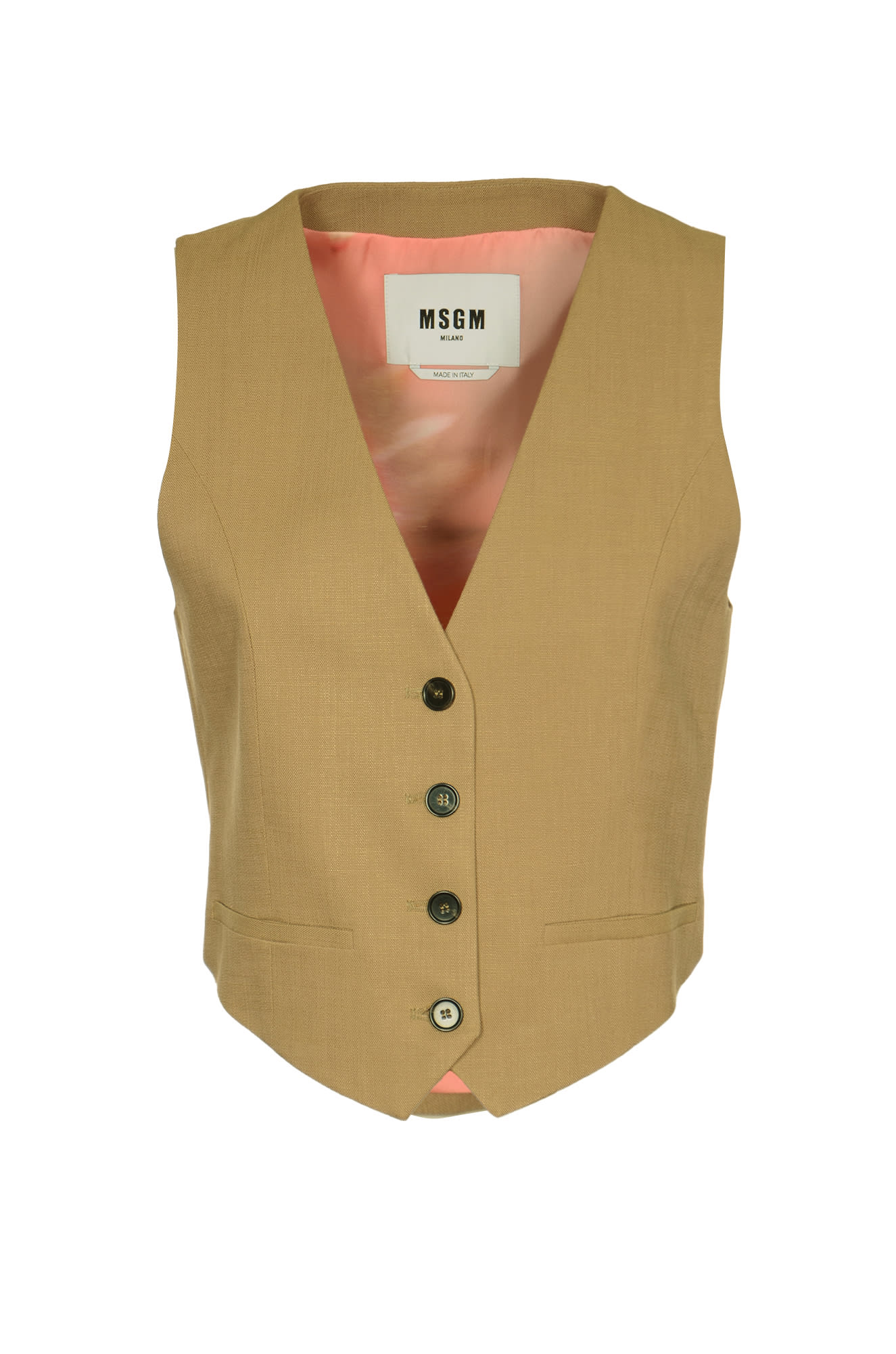 Shop Msgm V-neck Buttoned Vest In Beige