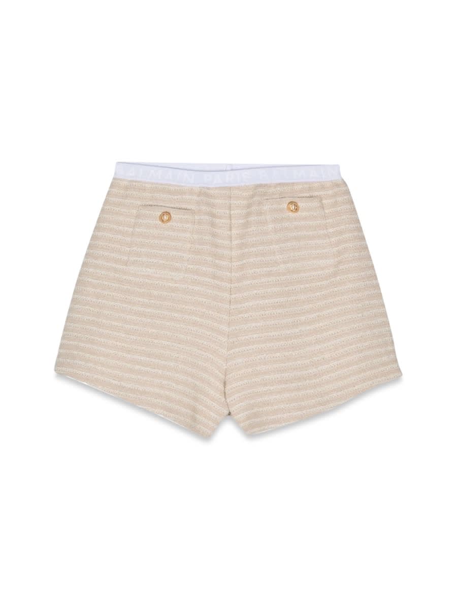 Shop Balmain Knit Shorts In Beige