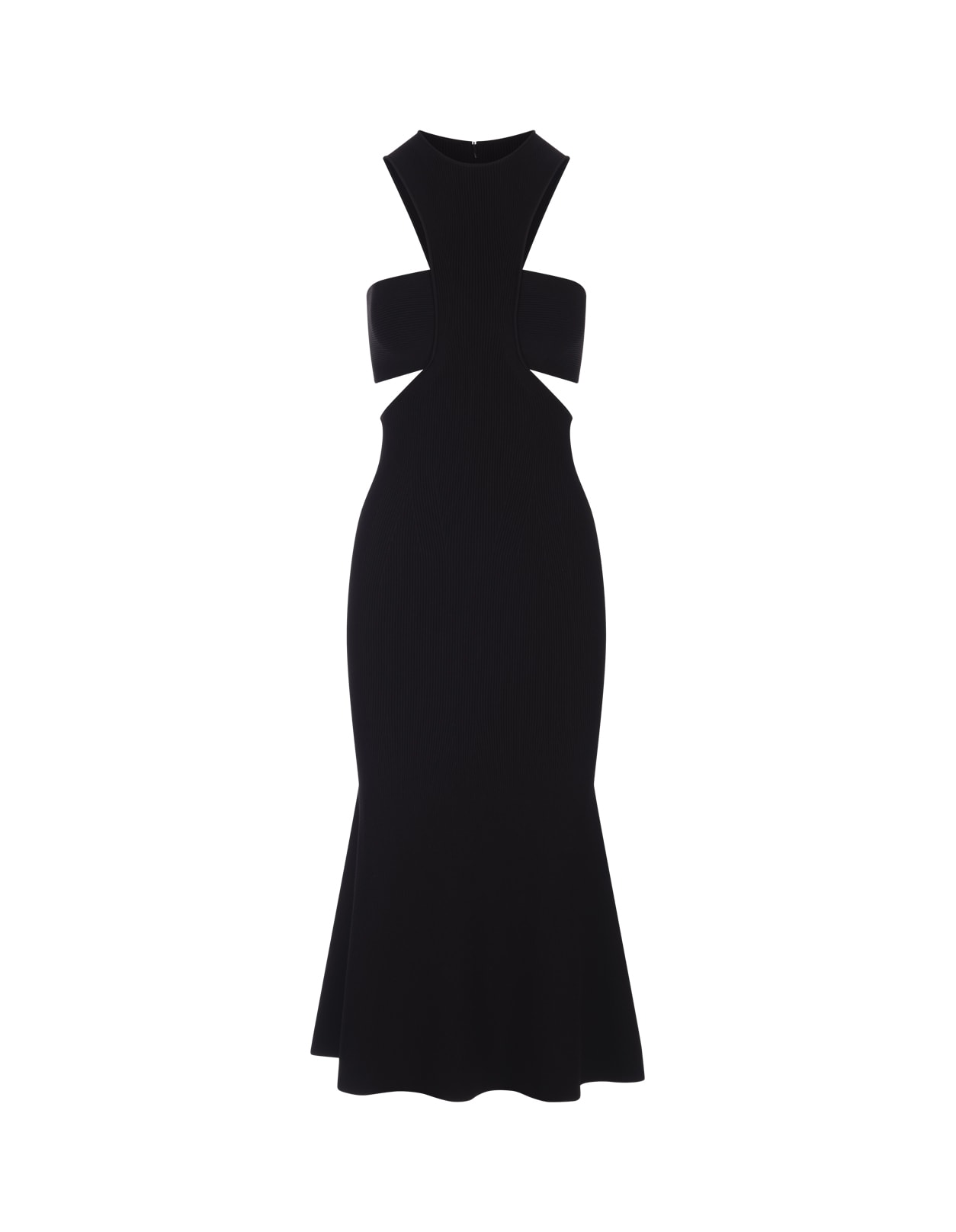 Alexander Mcqueen Black Slashed Harness Midi Dress In Nero