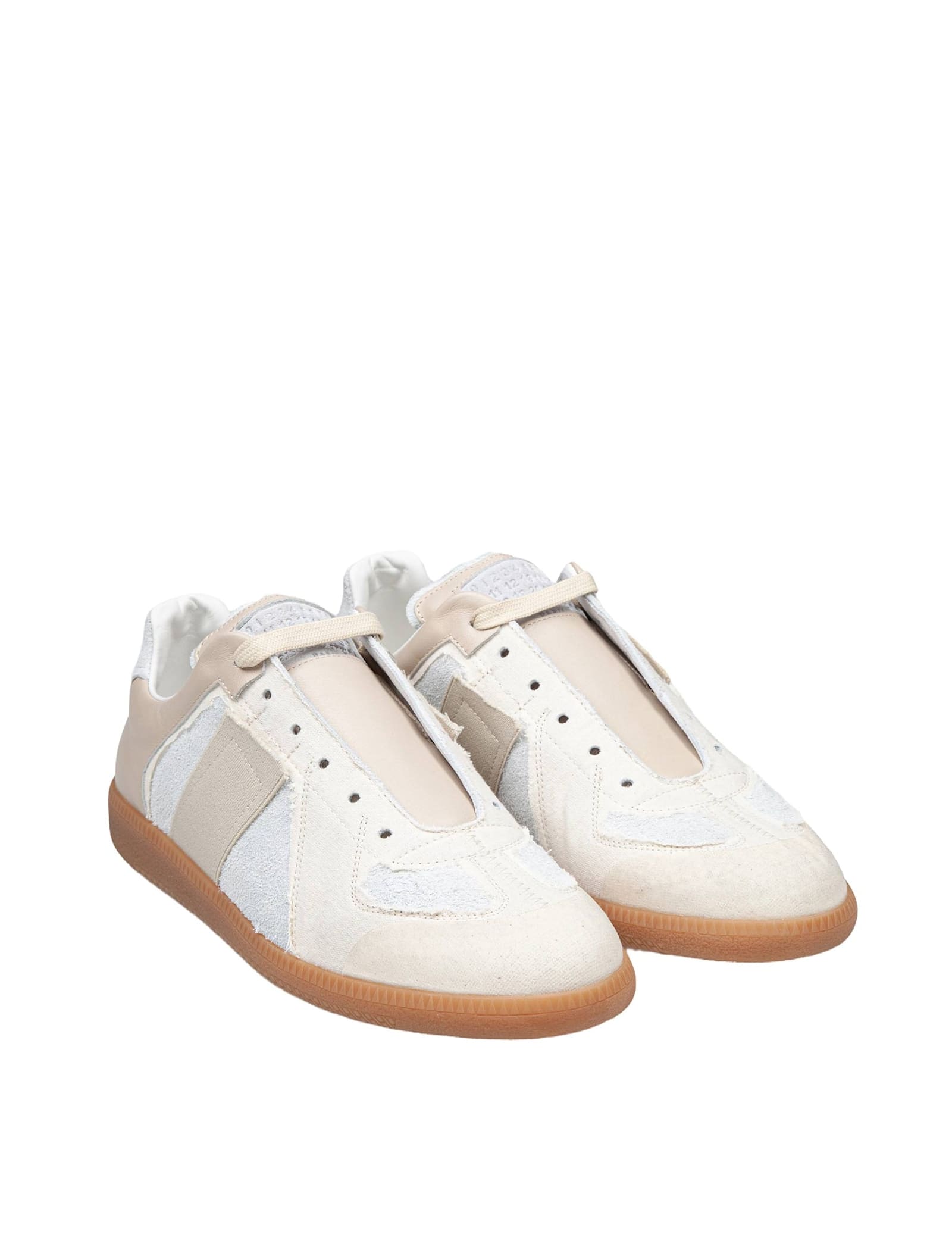 Shop Maison Margiela Replica Sneakers In Reversed Suede In Beige