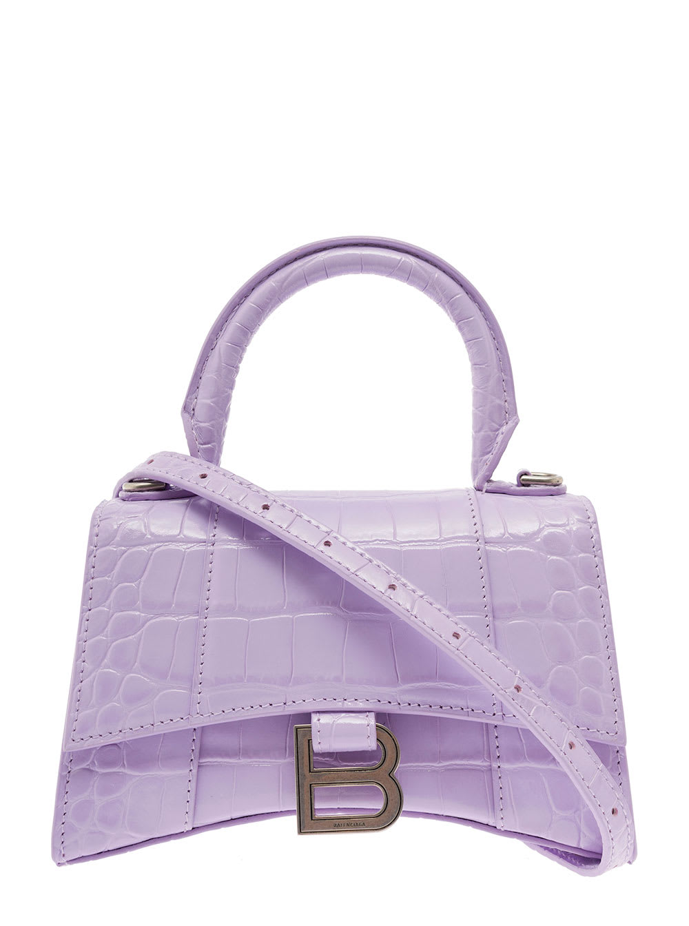 Balenciaga Hourglass Xs Lilac Crocodile Printed Leather Handbag Woman