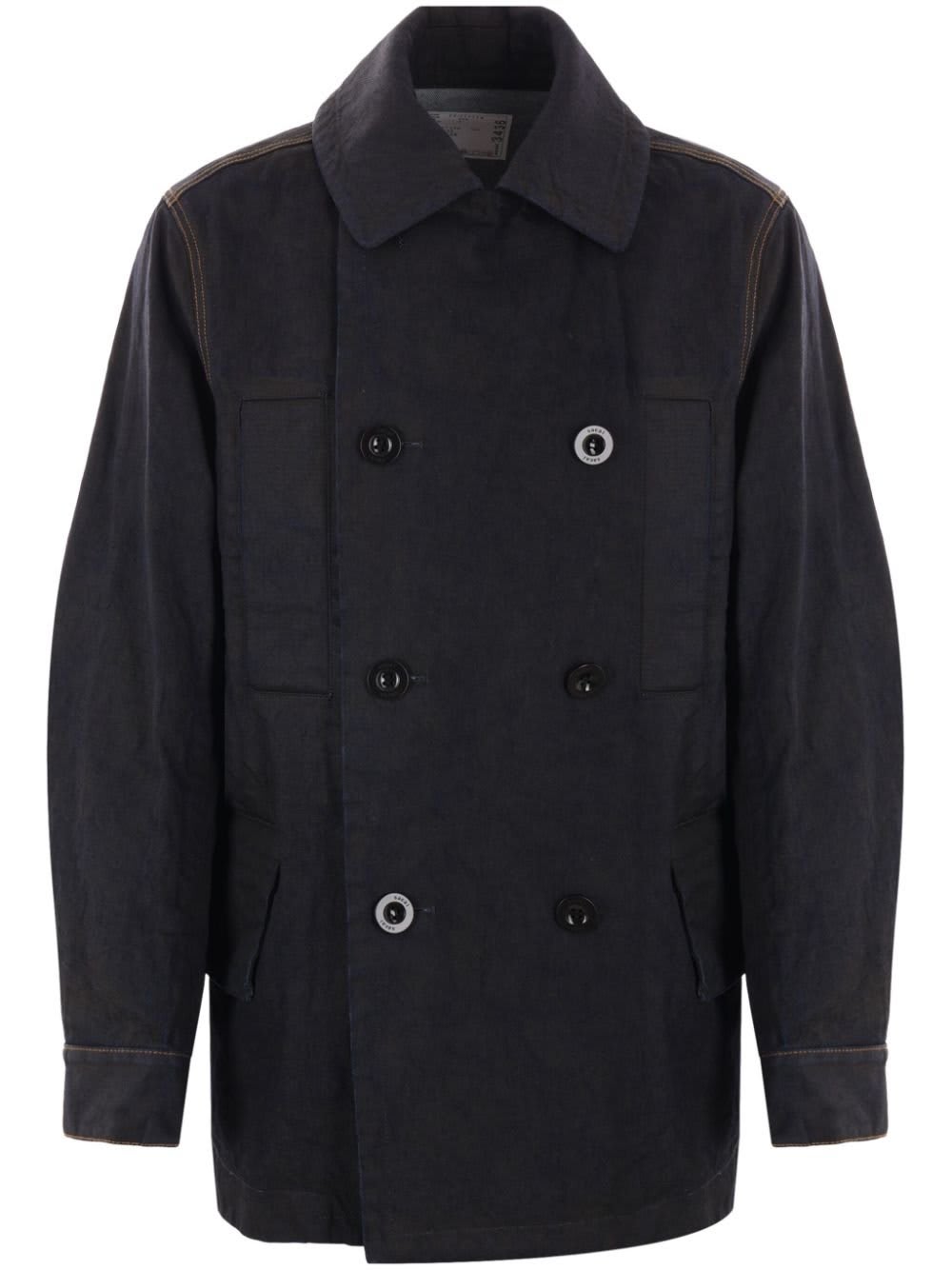 Shop Sacai Collared Button-up Coat In Blue