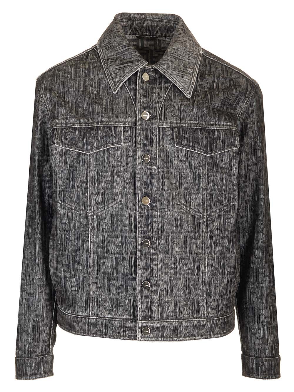 Shop Fendi Denim Jacket In Grey