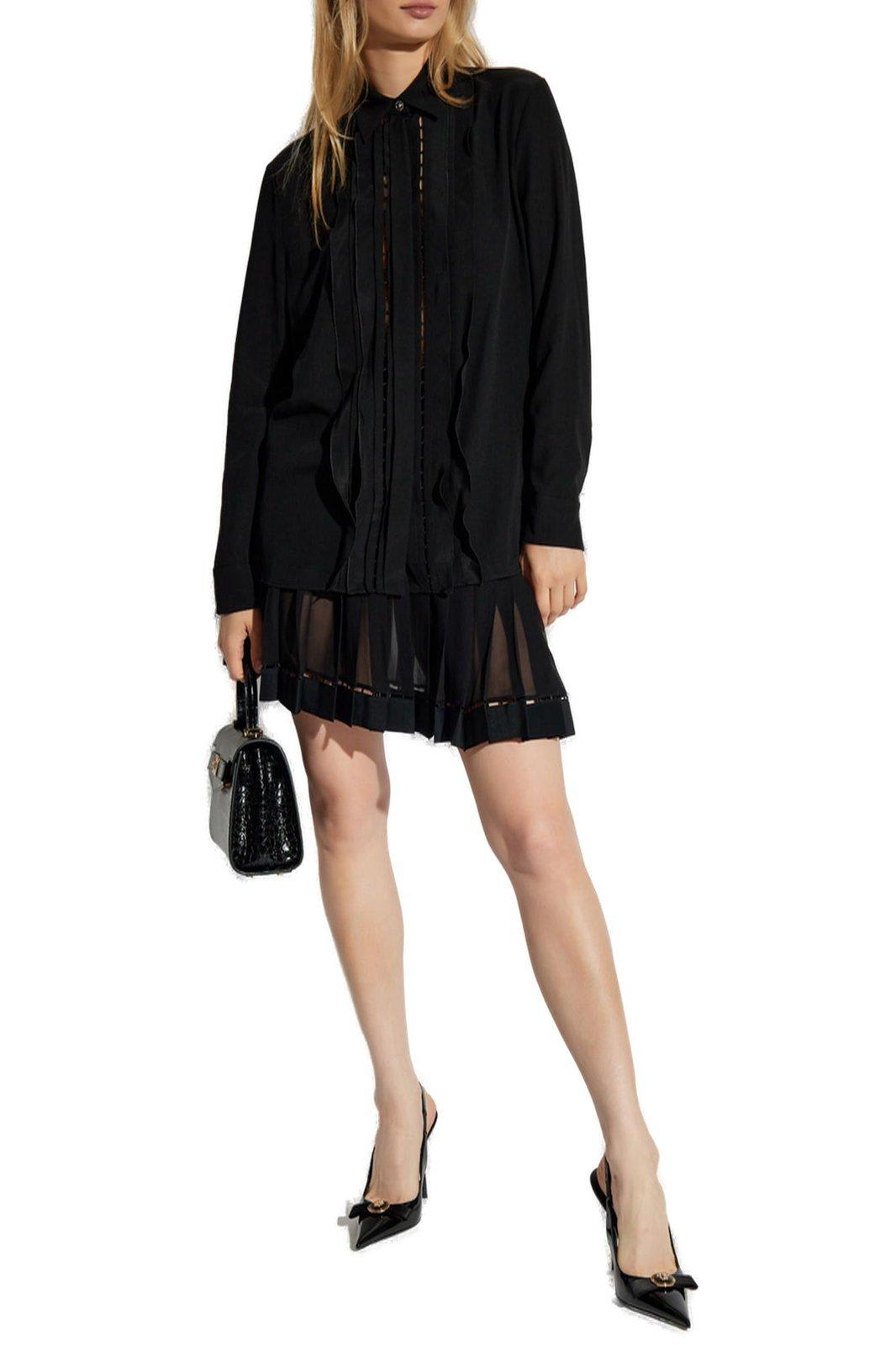 Shop Versace Pleated Mini Skirt In Black