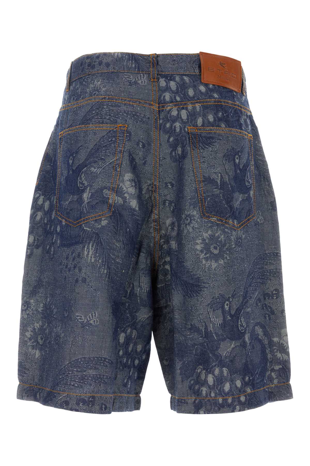 Shop Etro Embroidered Denim Bermuda Shorts In Blue