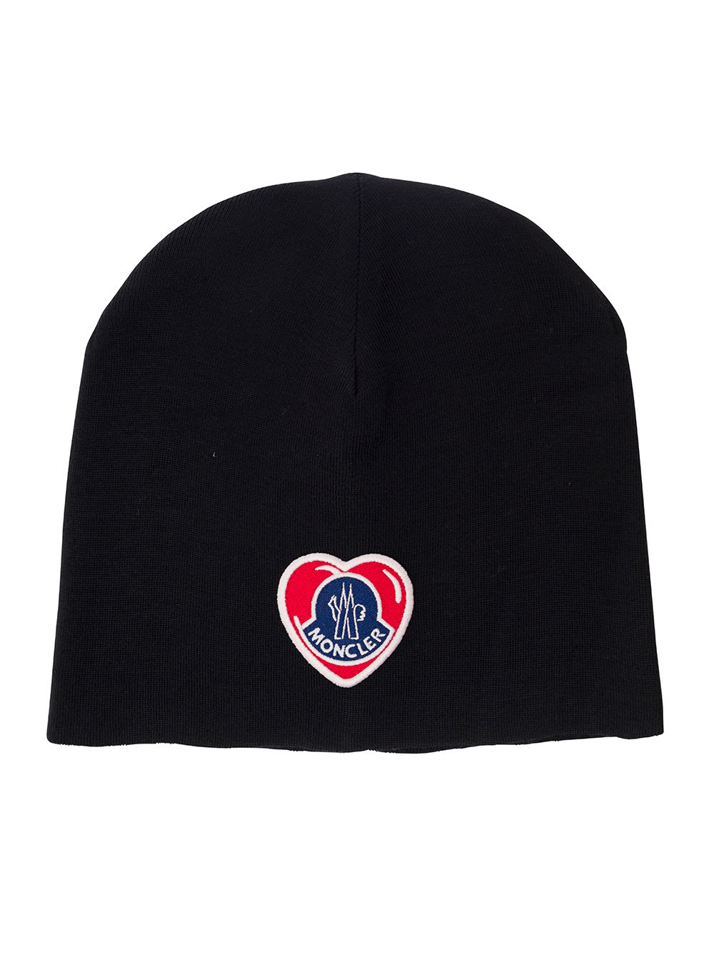 Black Beanie With Heart-shaped Logo Patch In Wool Blend Man