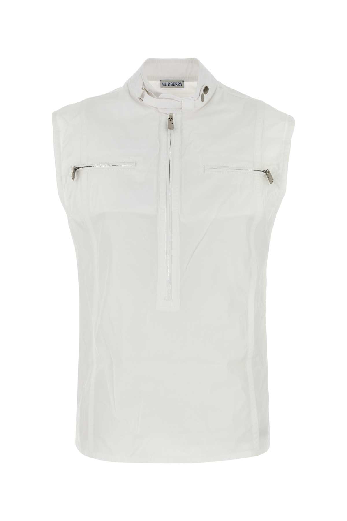 Burberry High Neck Cotton Vest In White