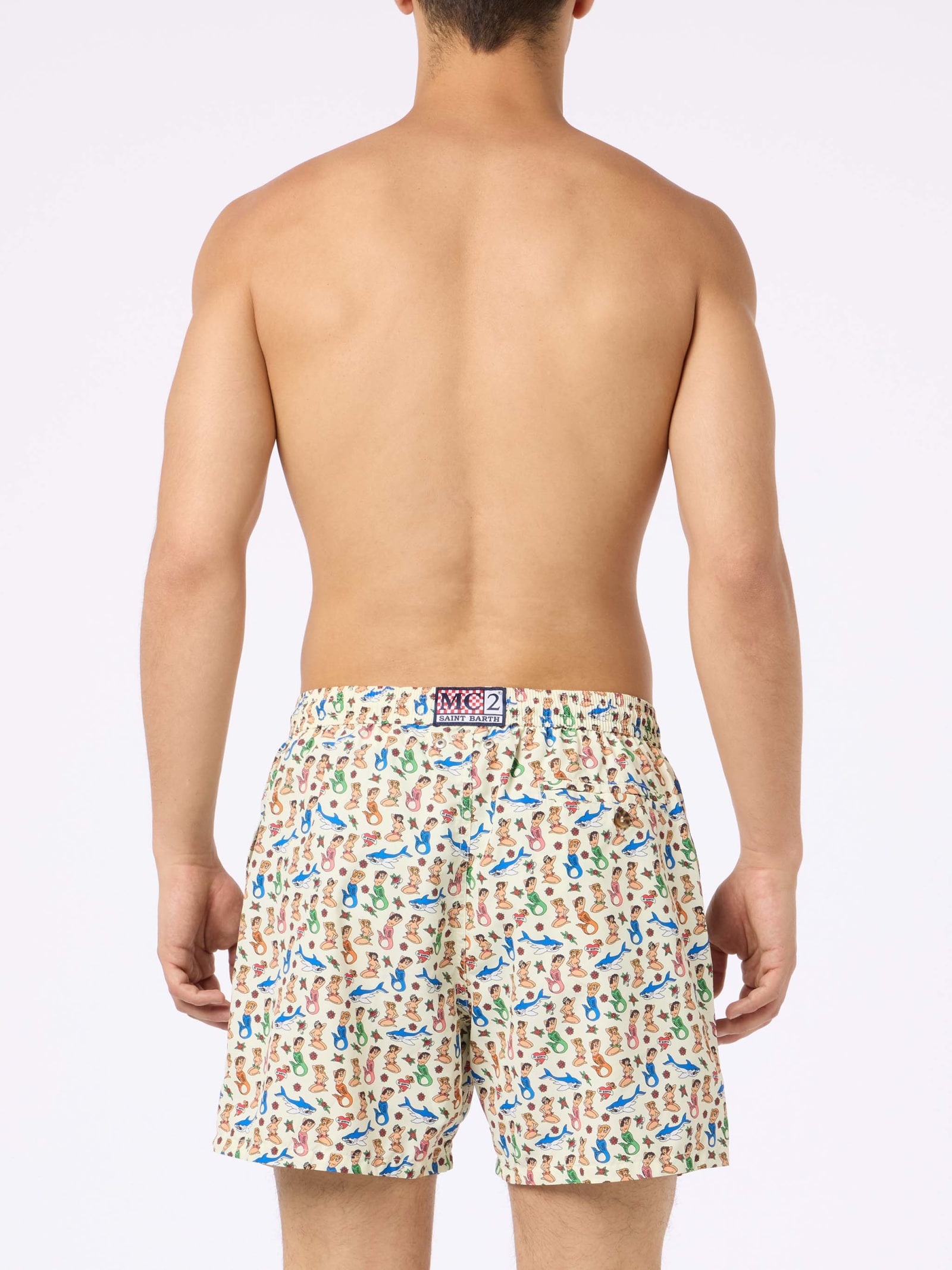 Mc2 Saint Barth Lightweight Fabric Swim Boxer Shorts With Print In White