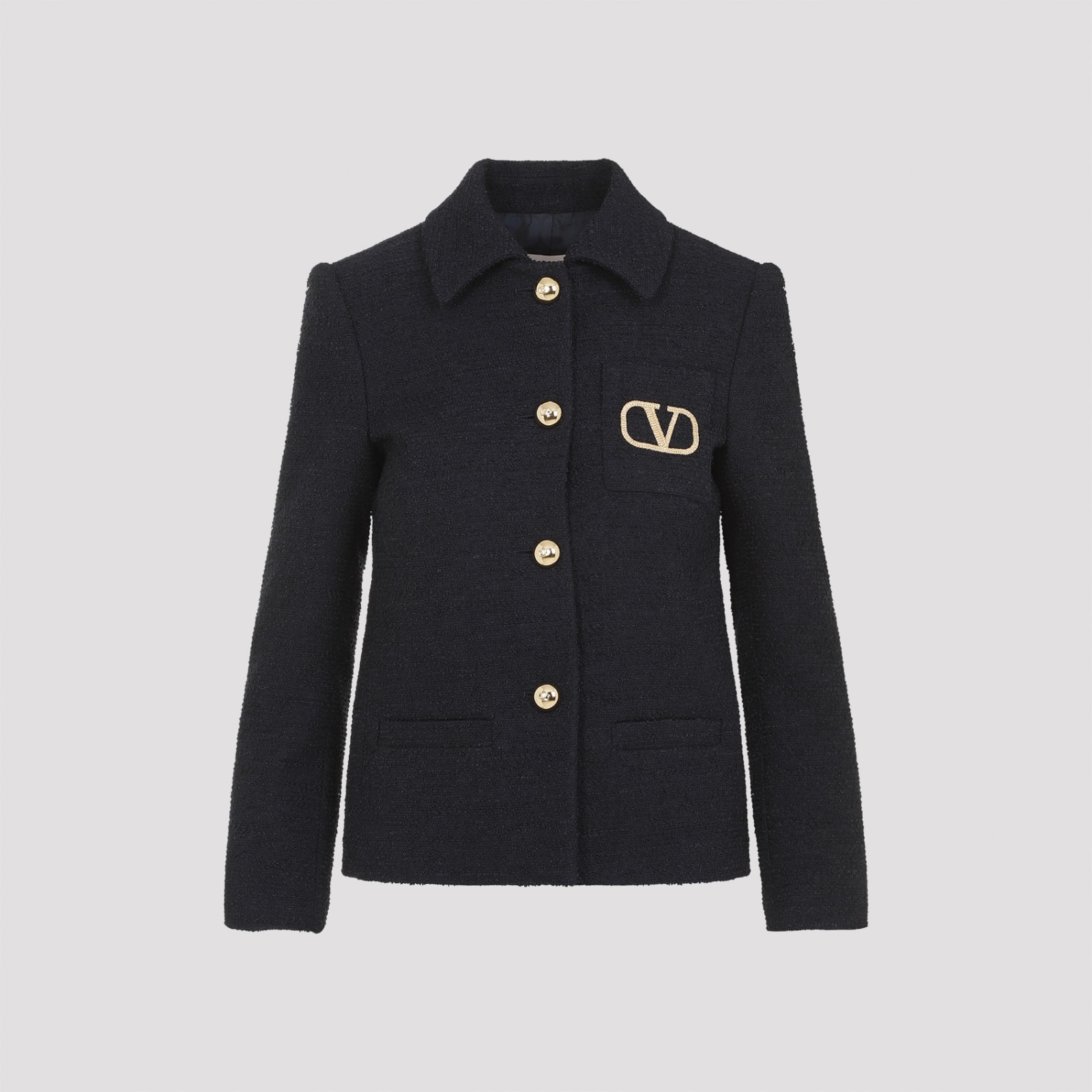 Shop Valentino V-logo Tweed Blazer In Navy