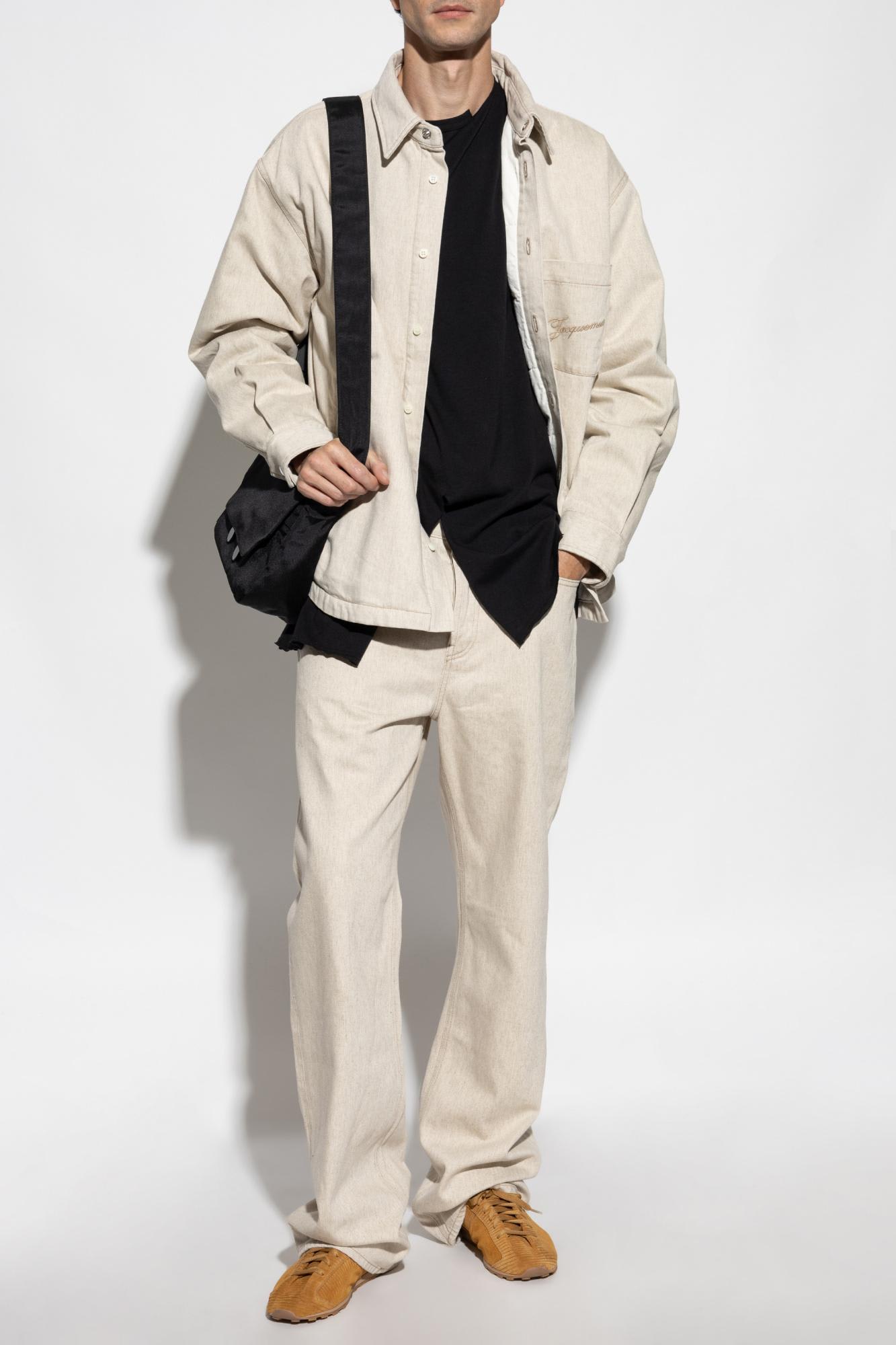 Jacquemus Button-down Shirt Curved Hemline Long Sleeves In Neutral