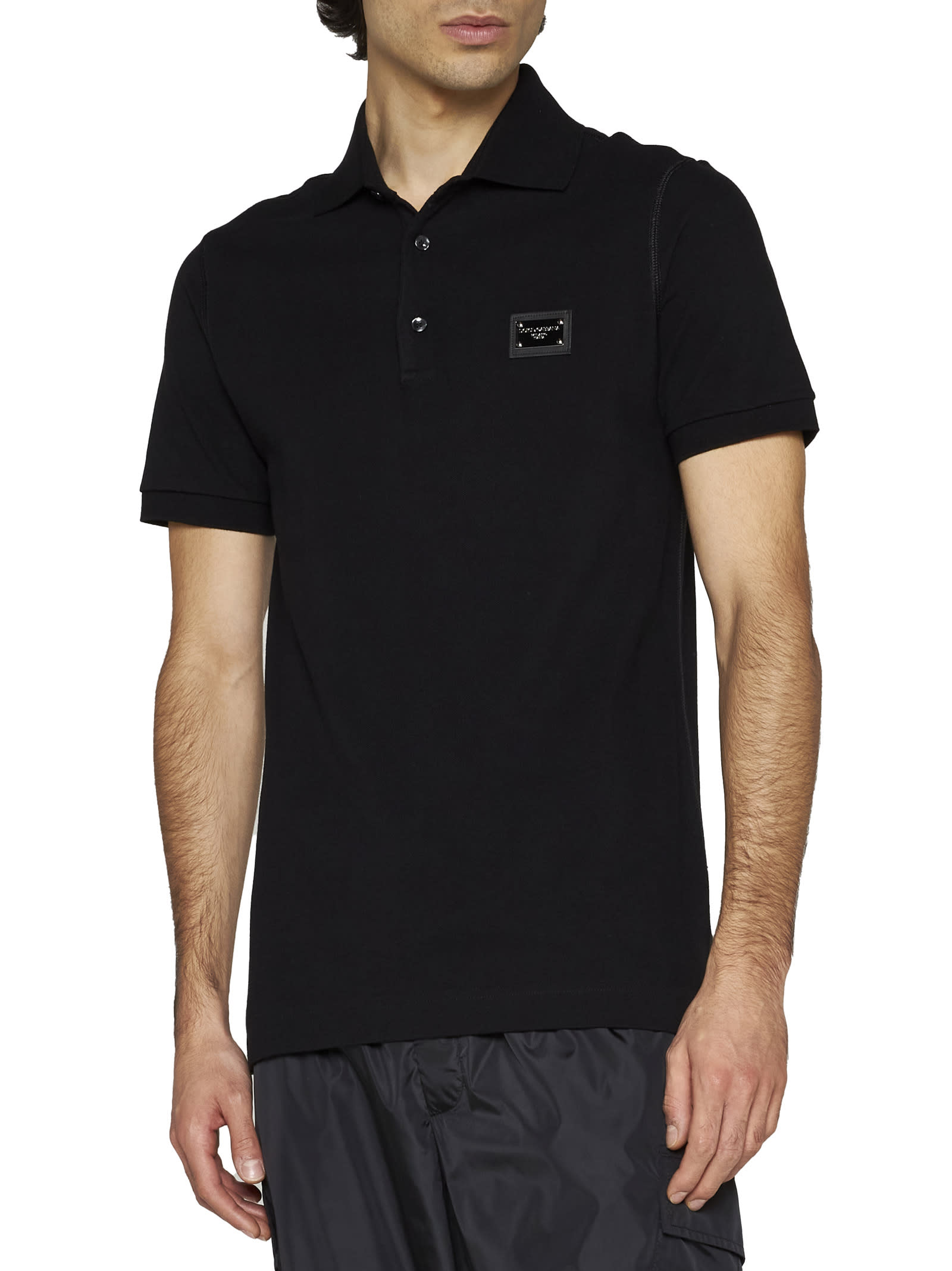 Dolce & Gabbana Dark Gray Logo Plaque Cotton Men Polo Shirt T-shirt In Black