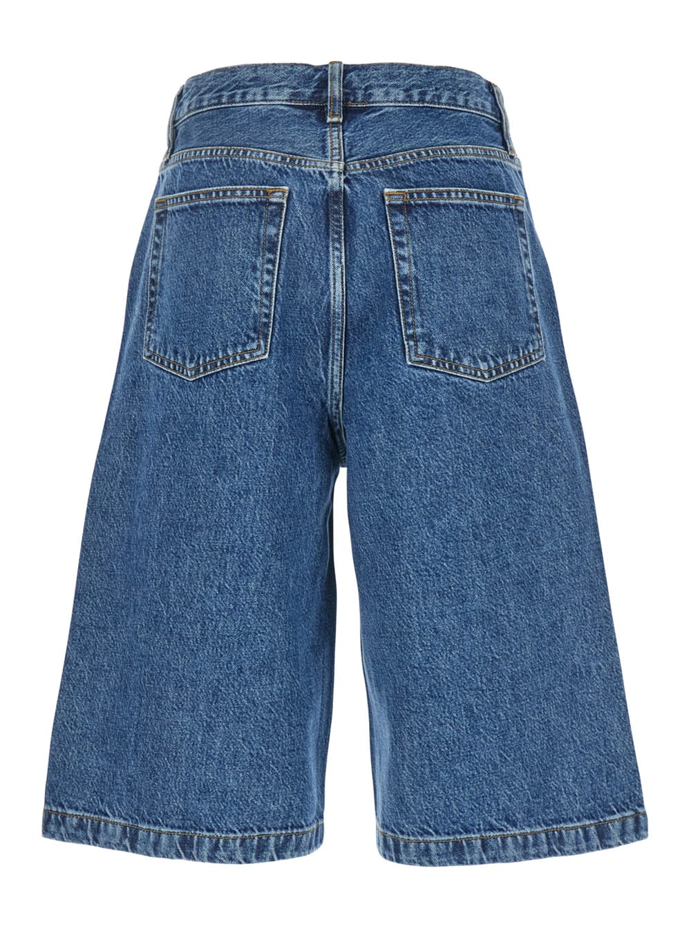 Shop Frame The Boy Short Blue Shorts With Belt Loops In Denim Woman