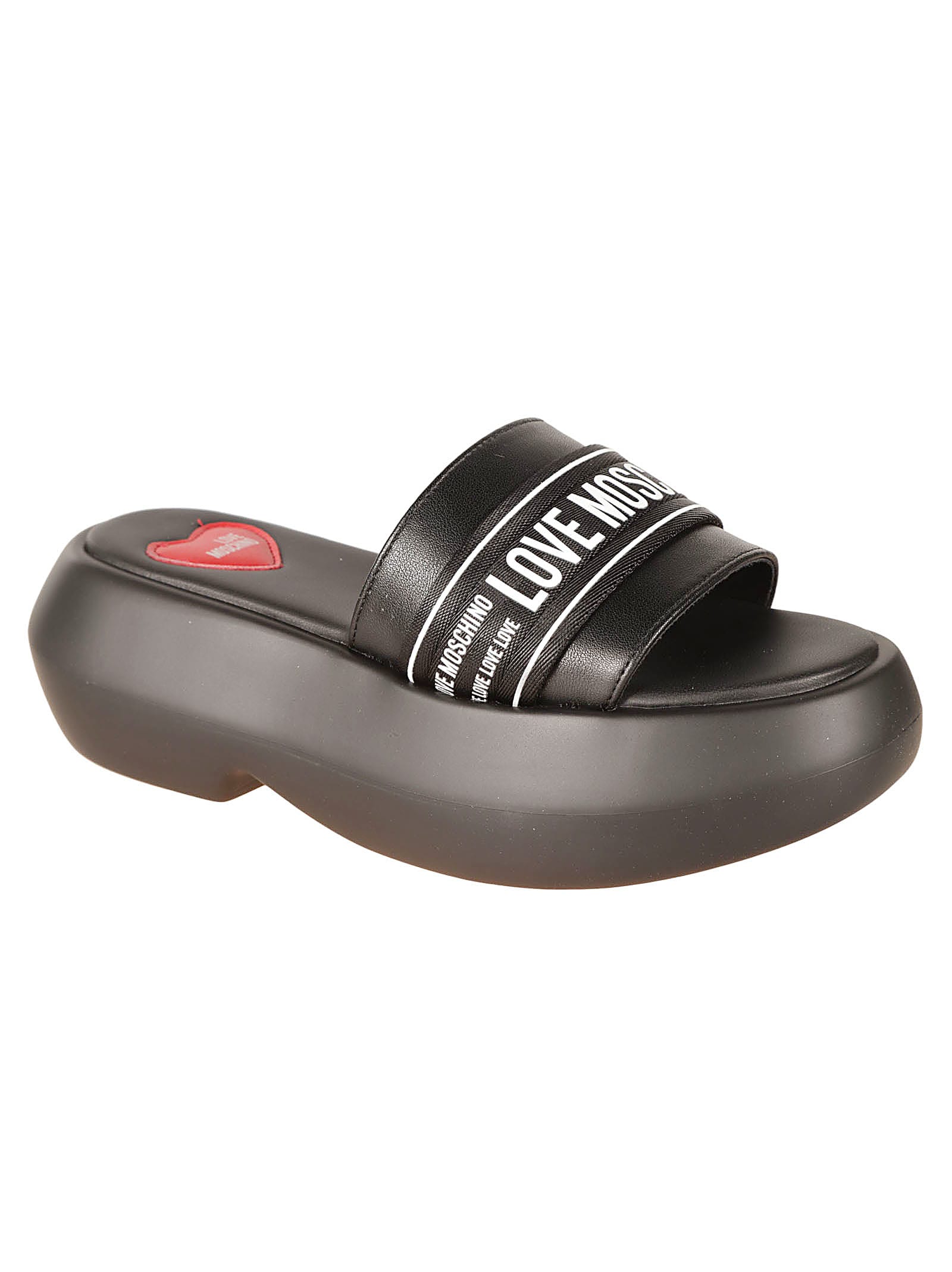 Shop Love Moschino Heart Patched Sandals In Black