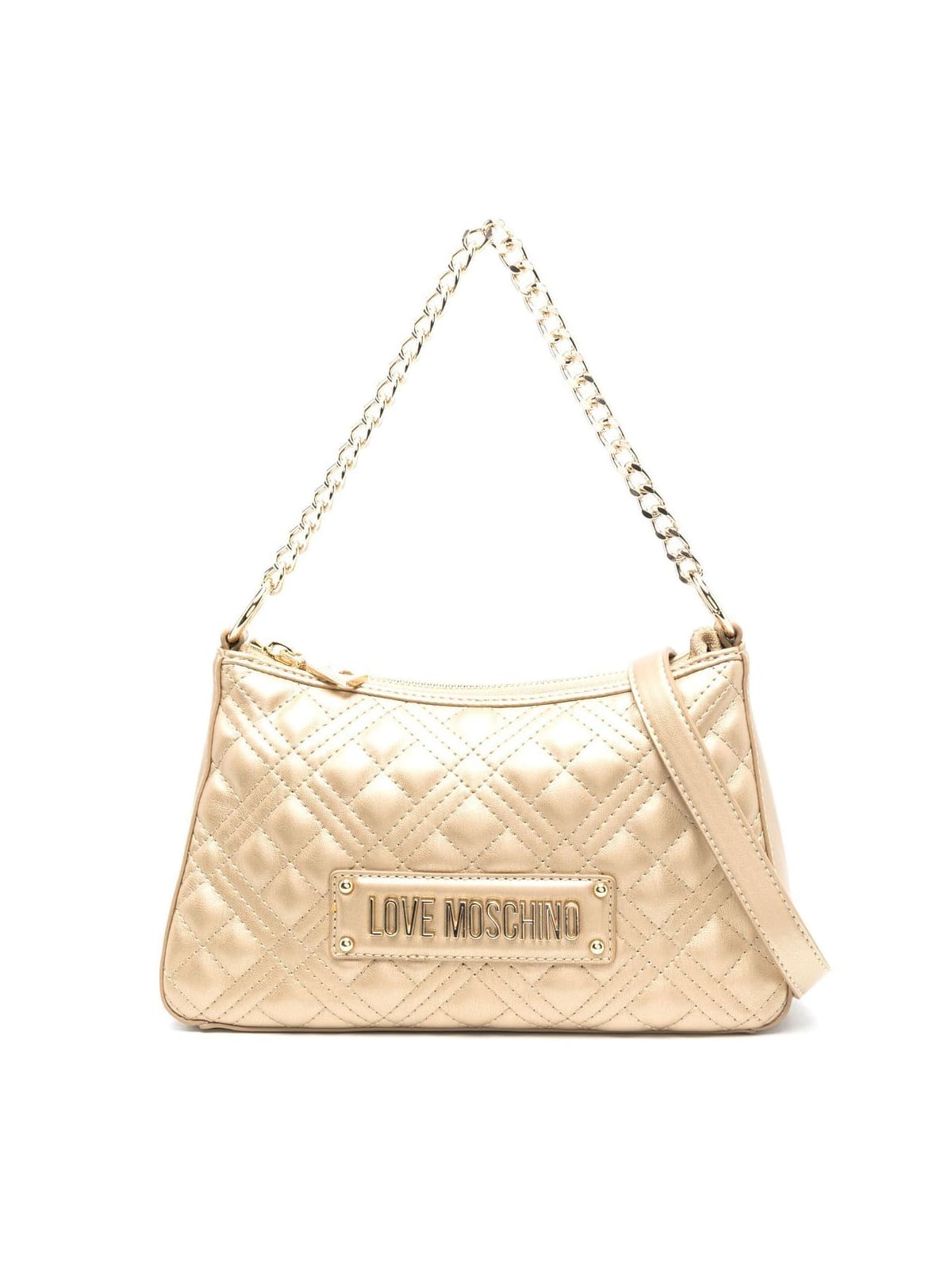 Love Moschino Quilted Small Shoulder Bag In Gold