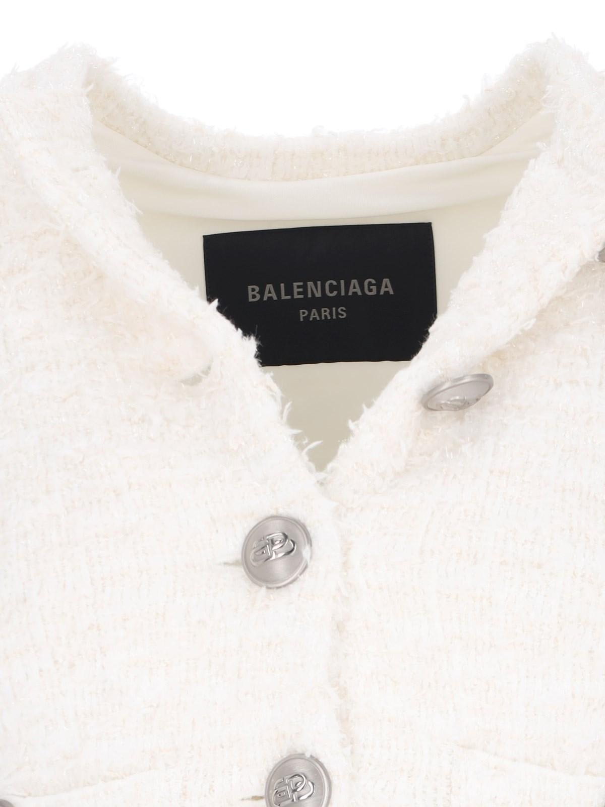 Shop Balenciaga Button Crop Cardigan In White