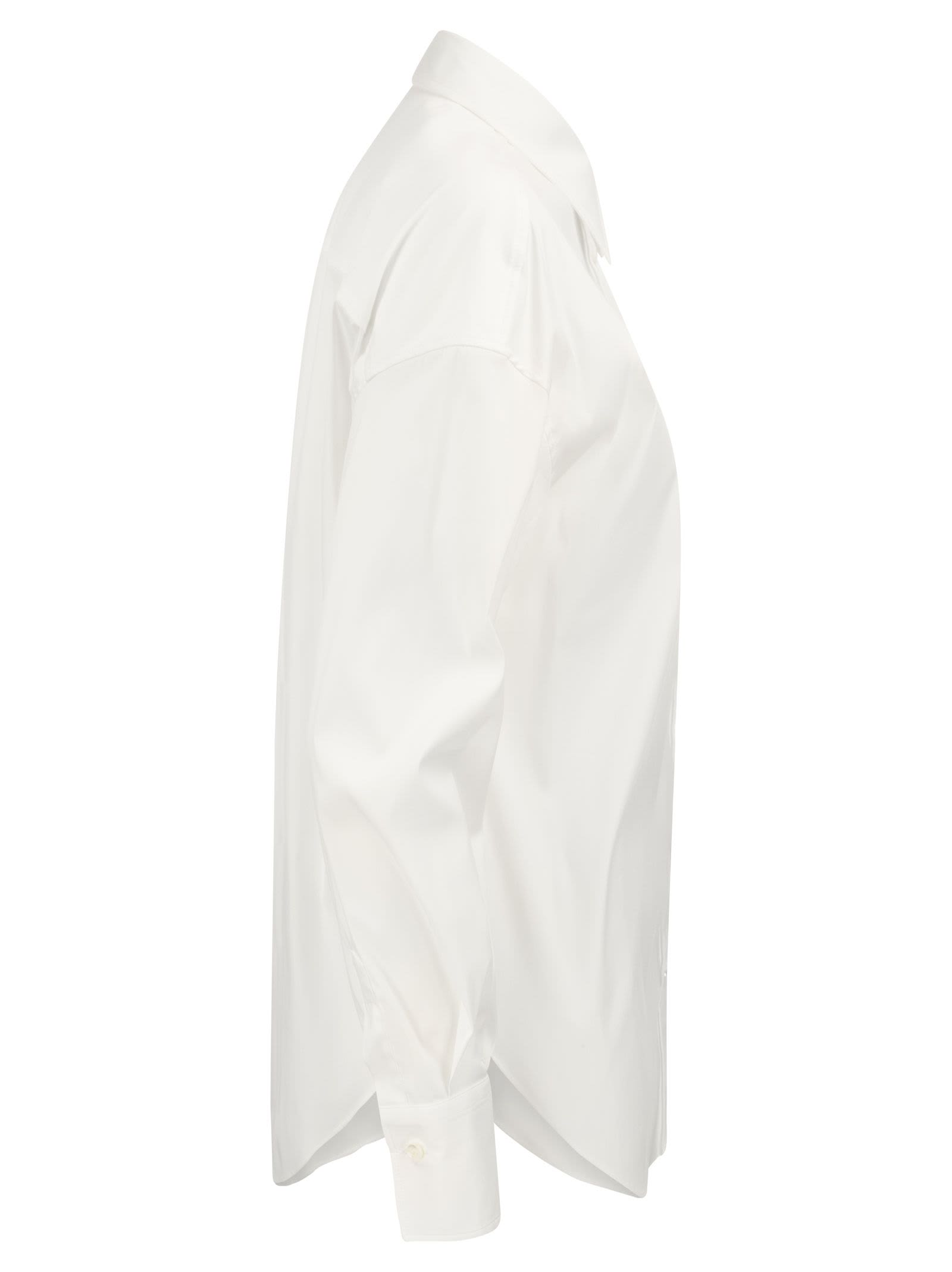 Shop Brunello Cucinelli Stretch Cotton Poplin Shirt With Shiny Tab In White