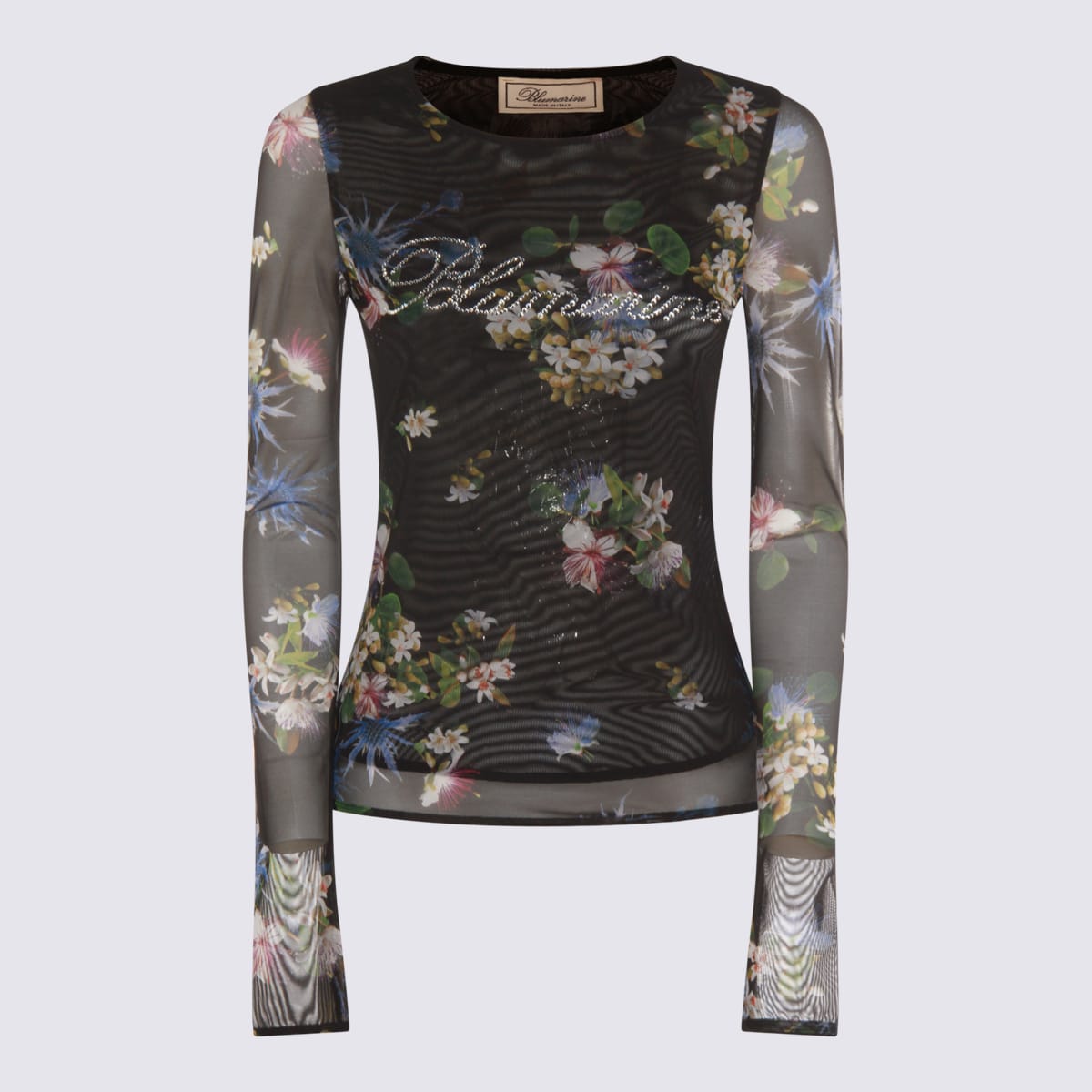 Blumarine Long Sleeve Floral Sheer Top In Multi