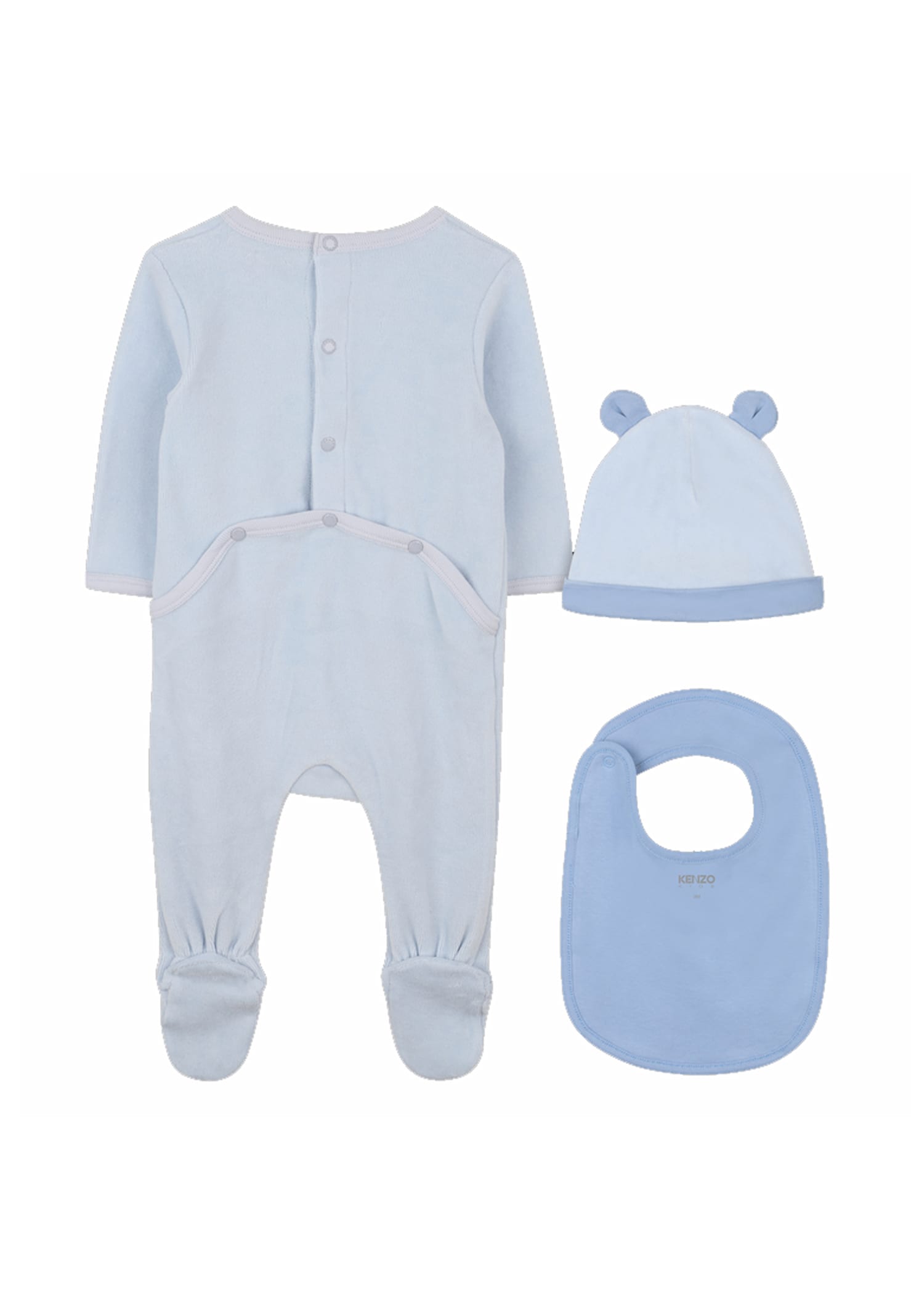 Kenzo Light Blue Babygrow Set For Baby Boy With Elephant In Gray