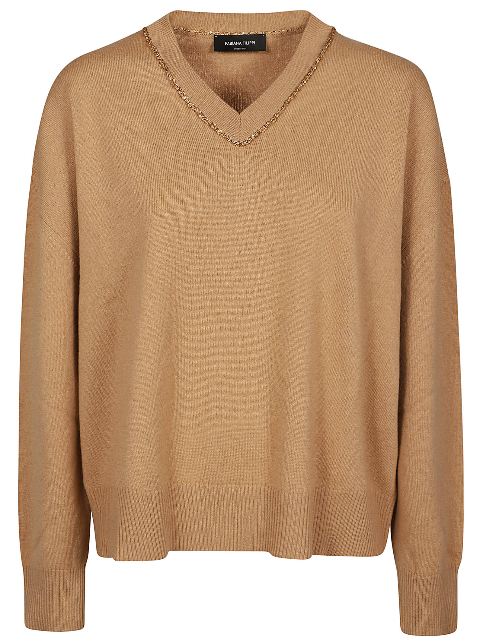 Shop Fabiana Filippi V-neck Sweater In Cammello