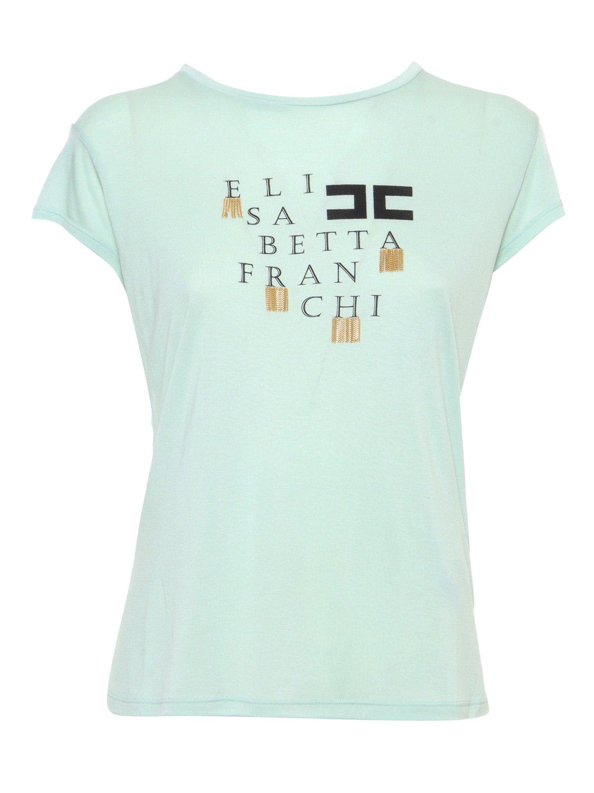 Shop Elisabetta Franchi Chain Embellished Crewneck T-shirt In Acqua